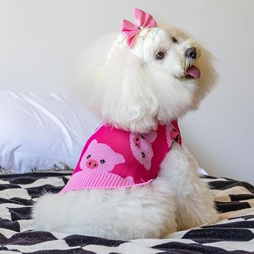 Miniatura 9 de CuteBone Suéter de cuello alto para perros medianos, ropa de invierno gris para mascotas con hilos plateados brillantes, suéter de punto trenzado