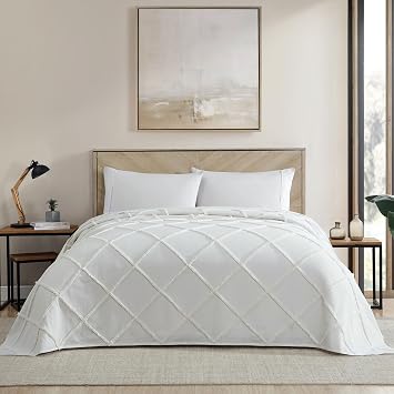 ELLE Decor Diamond 100% Cotton Chenille Bedspread, King, Ivory