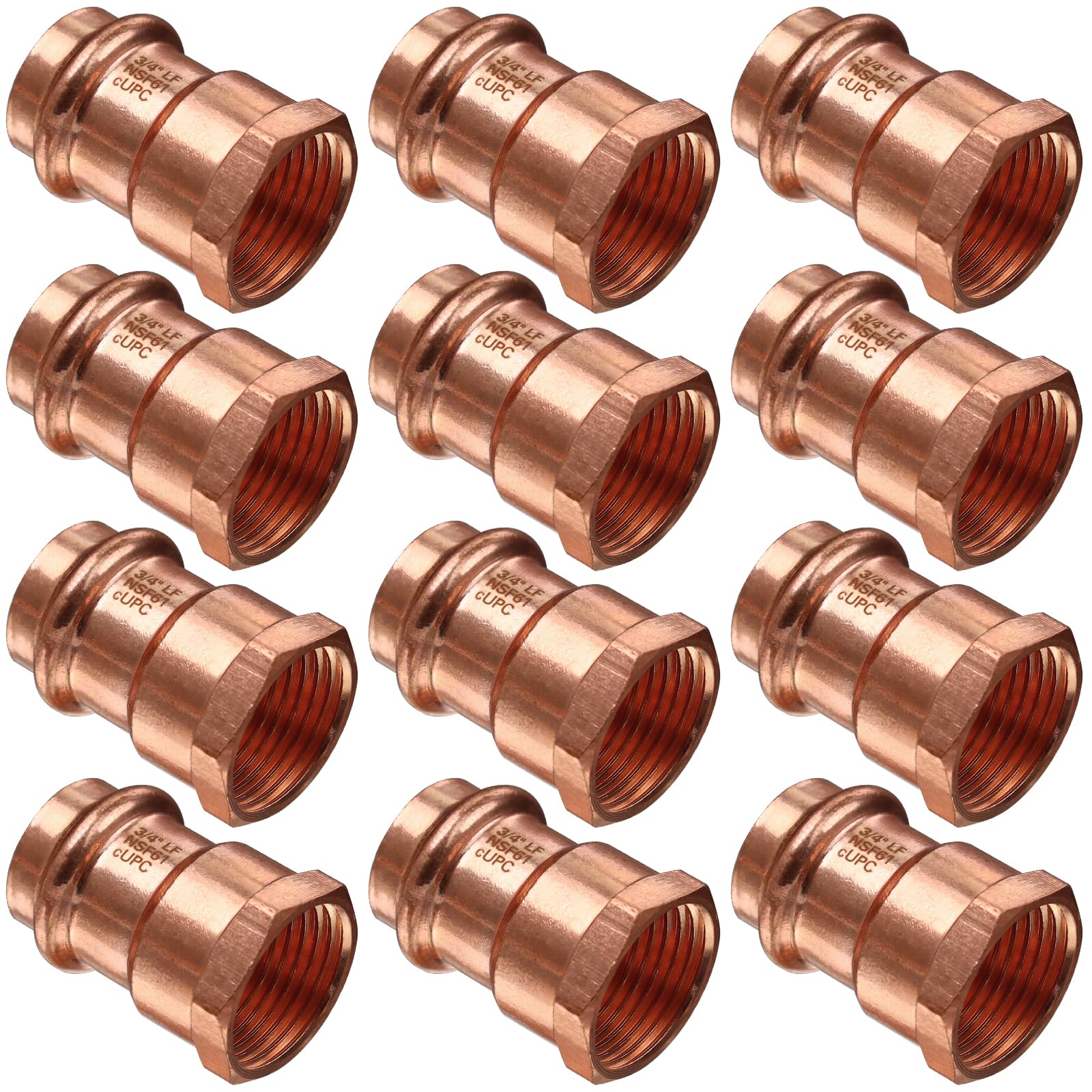 Złączki miedziane 12 szt., 1,9 cm naciśnij x 3/4 "NPT miedziana prasa