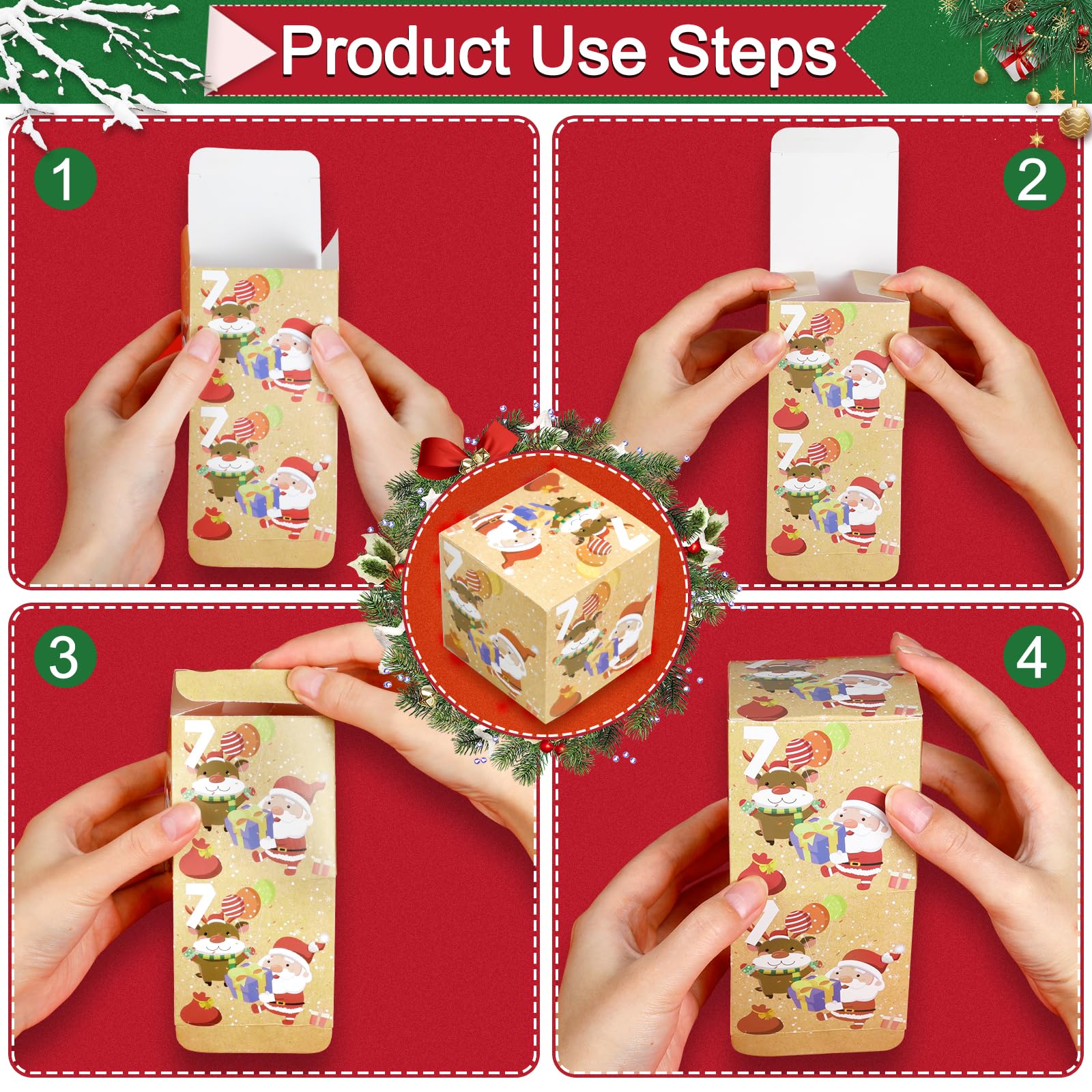 ONESING 24 Stück DIY Weihnachten Adventskalender Boxen für 2024, 24 Tage Countdown Kalender Geschenk für Erwachsene und Kinder Weihnachten Karton Zahlen Boxen Machen & Befüllen Sie Ihre eigenen