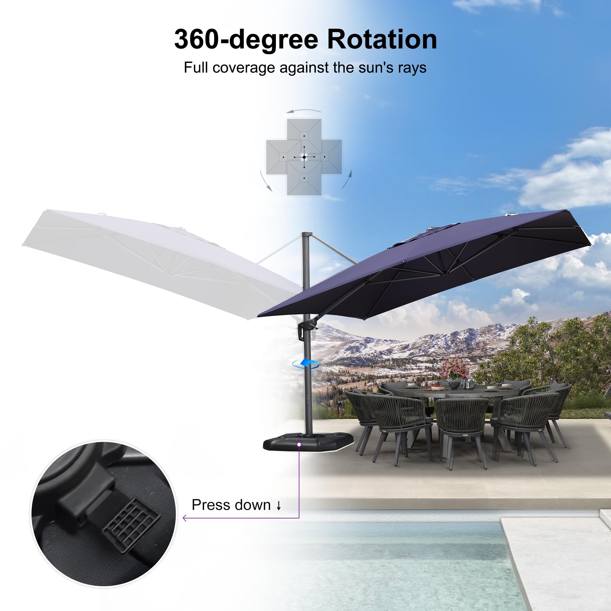 Amazon.com : PURPLE LEAF 11.5' X 11.5' Telescopic Patio Umbrella Outdoor Cantilever Umbrella Square Up Down Lifting Offset Umbrella with 360-degree Rotation for Garden Deck Pool Patio Navy : Patio, Lawn & Amazon.com : PURPLE LEAF 11.5' X 11.5' Telescopic Patio Umbrella Outdoor Cantilever Umbrella Square Up Down Lifting Offset Umbrella with 360-degree Rotation for Garden Deck Pool Patio Navy : Patio, Lawn &