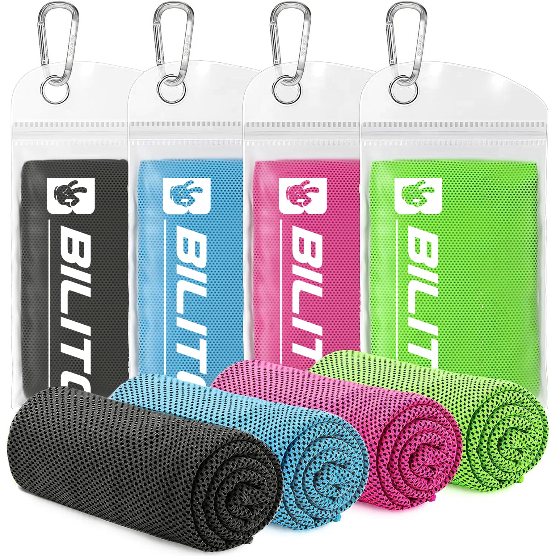 Superfiber Ice Towel Neck, Soft Breathable Cold Towel Cooling, Yoga, Sports, Golf, Gym, Camping, Running, Fitness, Exercise and More Activities, 4 Packs (Dark Blue/Green/Rose red/Black)