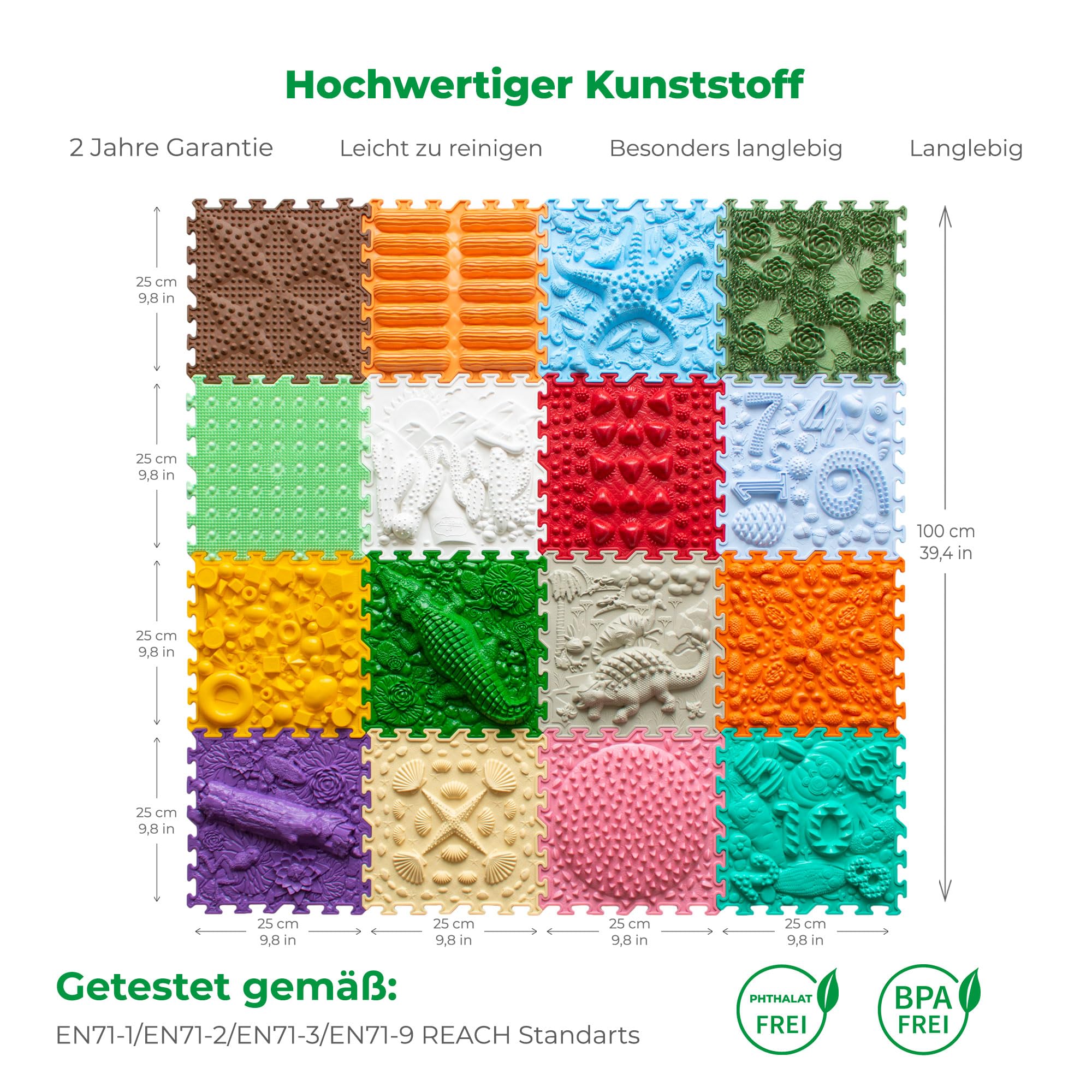 16-teiliges Sensorik-Puzzle-Matten-Set – Orthopädische Massagematte für Kinder, Erwachsene & autistische Kinder, Sensorik-Spielzeug, Sinnesmatten, Strukturmatten (Joyful Land)
