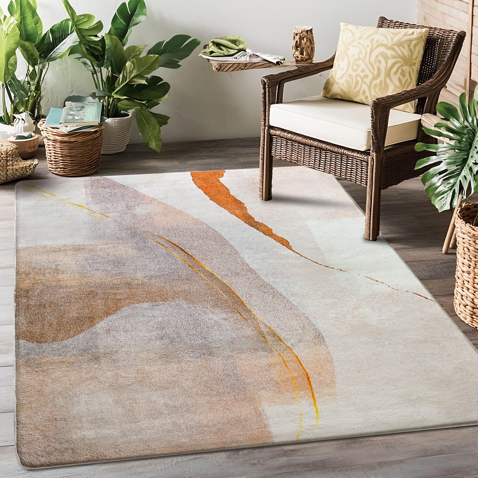 Area Tappeti per Soggiorno, Moderno Astratto Tappeto Morbido Pile Sala da pranzo Camera da letto Home Decor Tappeto antiscivolo (120 x 160 cm, Marrone/Oro)