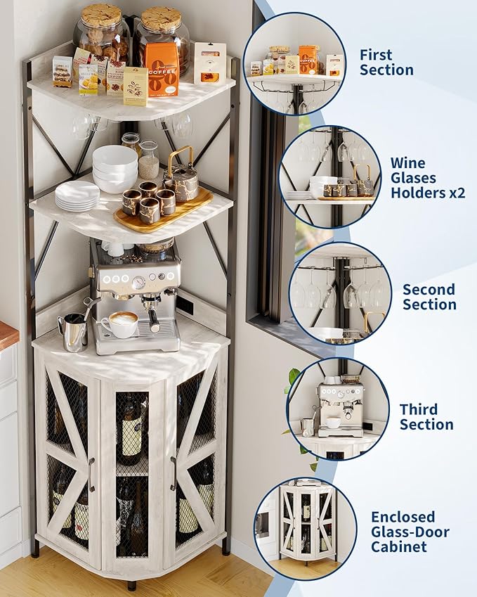 Gabinete de vino IDEALHOUSE 72in esquina con toma de corriente y LED miniatura 3