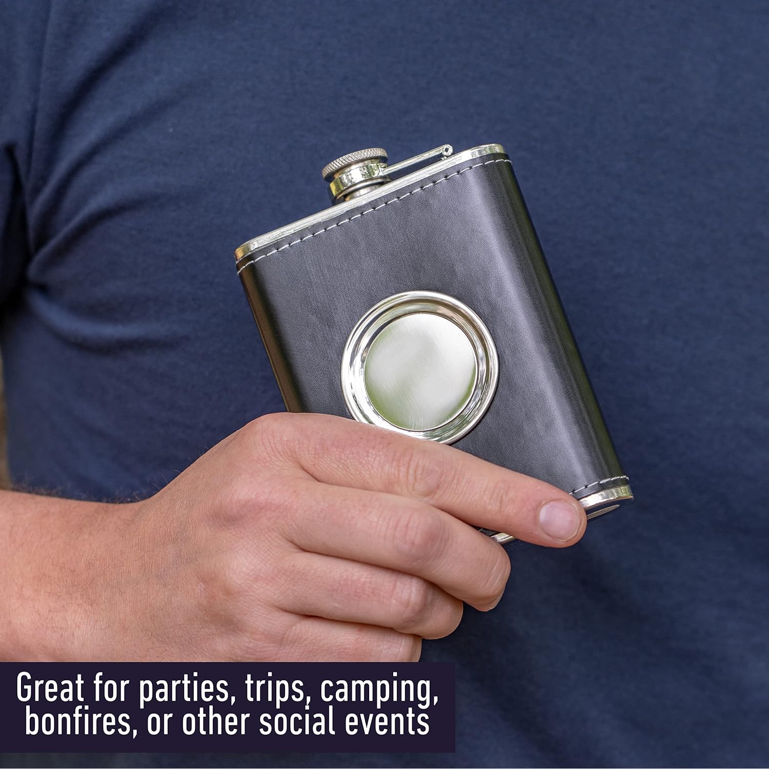Stainless Steel 6.8 Ounce Hip Flask with Built in Collapsible 2 Ounce Shot Glass