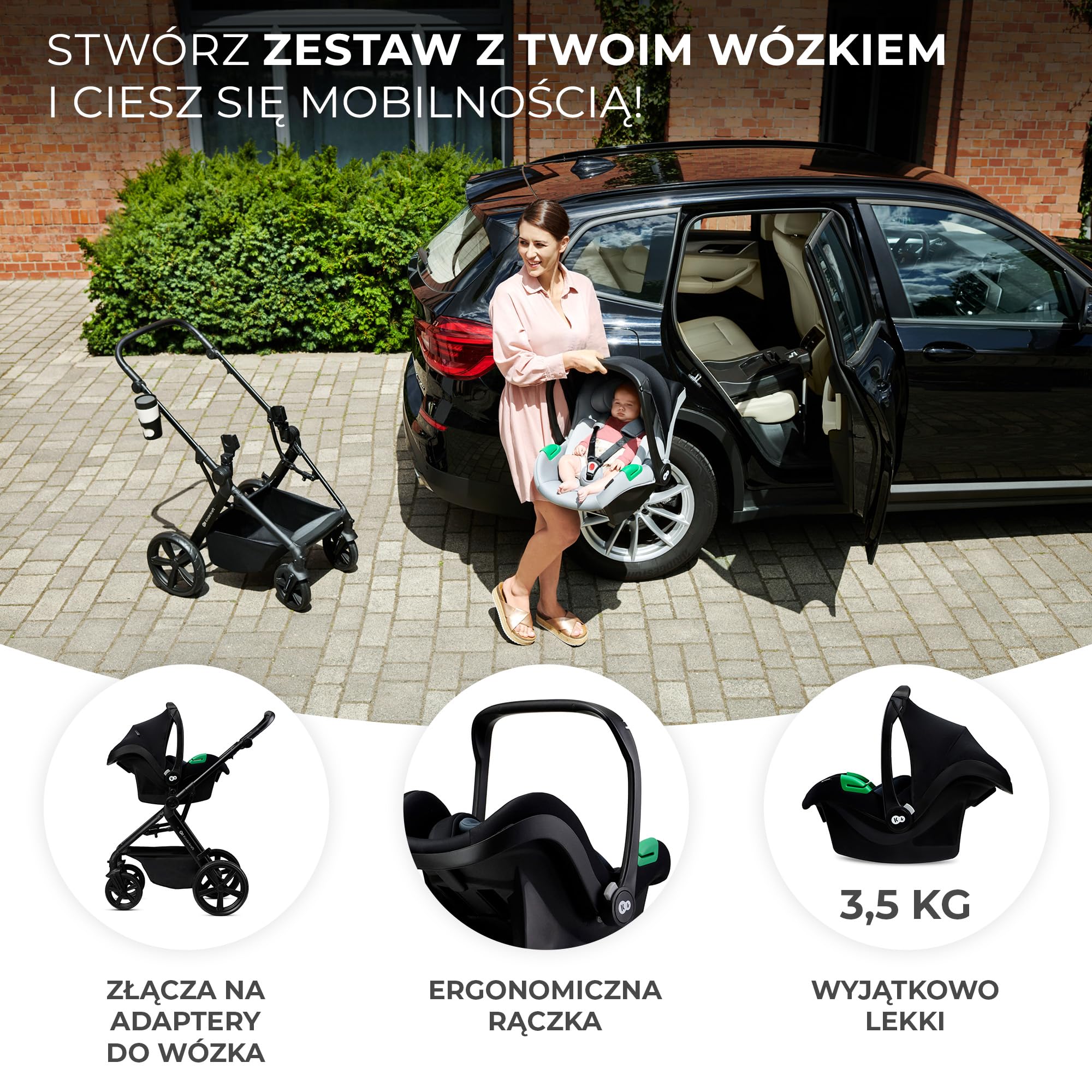 Kinderkraft MINK PRO FX, Fotelik z Bazą, i-Size R129, od urodzenia do 13 kg, 40-75 cm, Fotelik Samochodowy, Fotelik Dziecięcy, RWF, ISOFIX, Systemy Bezpieczeństwa, Wkładka z pianki Memory, Czarny