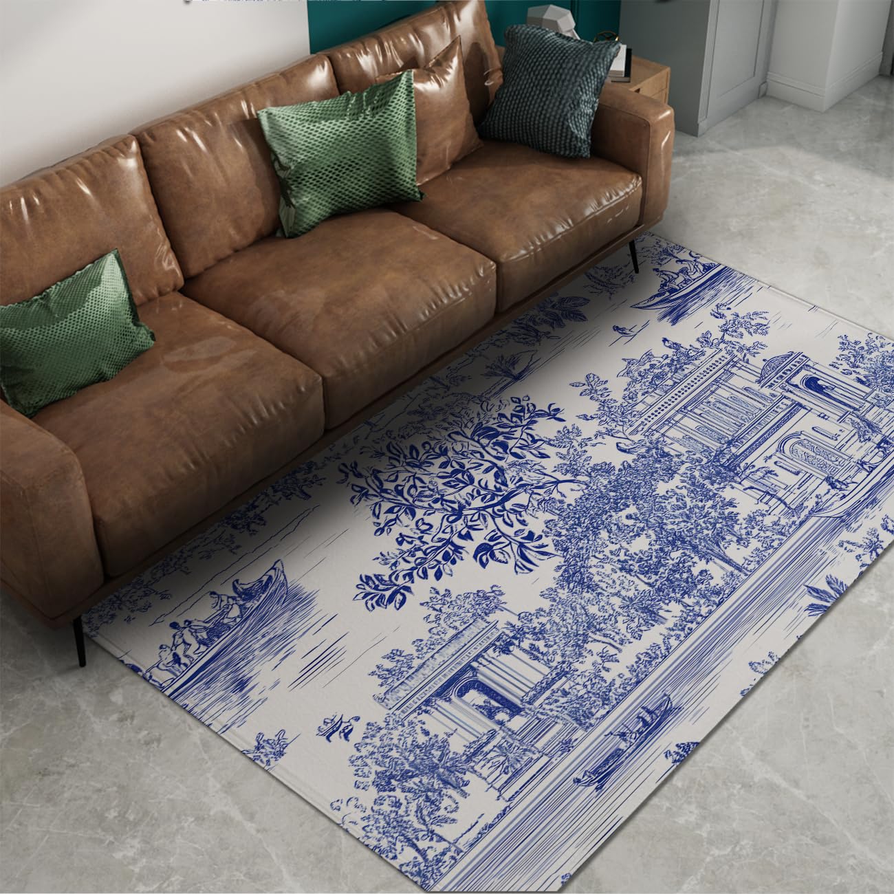 Nowoczesny francuski dywan Toile De Jouy 120 x 160 cm antypoślizgowy niebieski dywaniki podłogowe do salonu vintage duszpasterski krajobraz dywan do sypialni