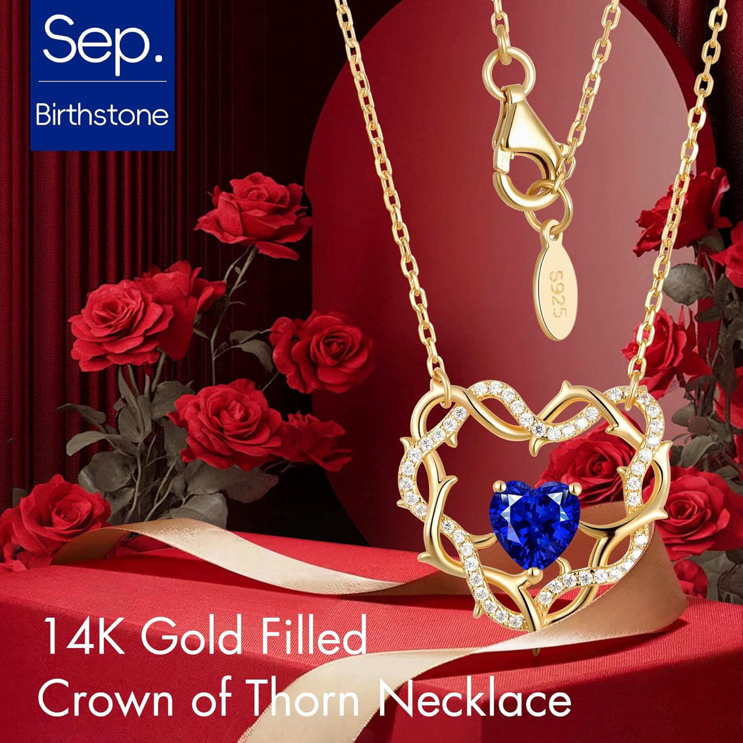 Kstyle Christian Valentine's Day Gifts for Women - 14k Gold Crown of Thorns Birthstone Pendant Necklaces for Women, Religious Anniversary Birthday Jewelry Non Tarnish 18"+2" - Image 2
