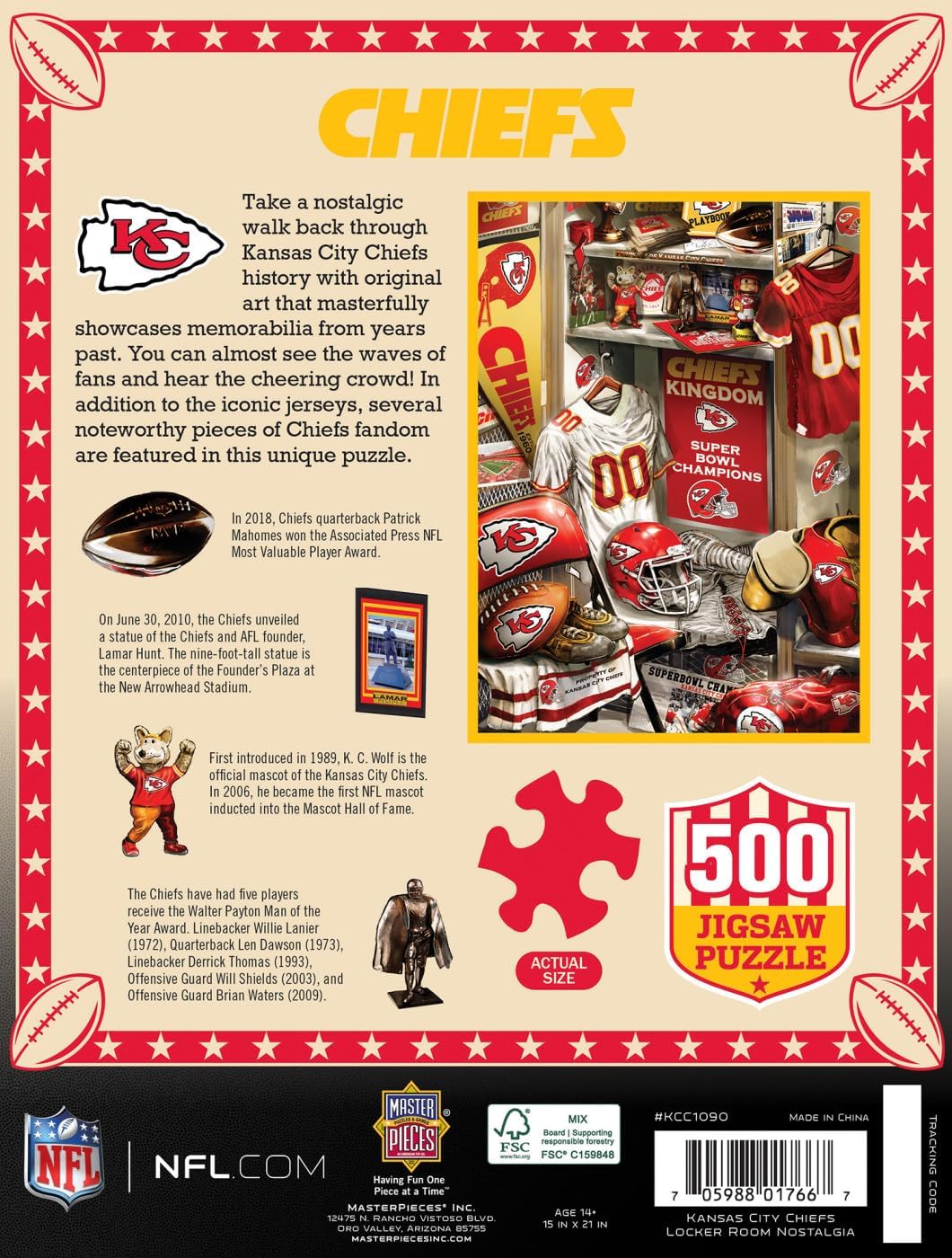 MasterPieces Game Day 500 Piece Jigsaw Puzzle for Adults - NFL Kansas City Chiefs Locker Room - 15"x21"