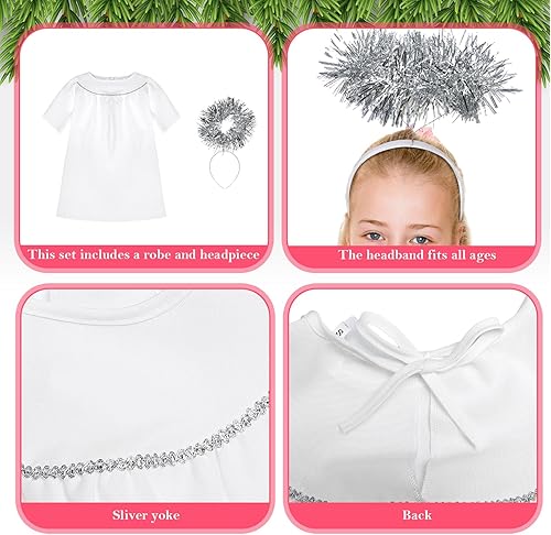 Miniatura 4 de Funtery 6 juegos de disfraz de ángel de Navidad para niños, vestido angelical blanco con diadema de ángel para niñas y niños pequeños disfraces