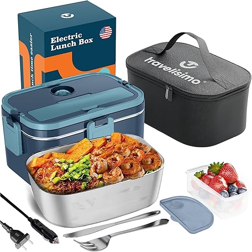 TRAVELISIMO Loncheras eléctricas de 80 W, 3 en 1, calentador de alimentos portátil ultrarrápido de 1224110 V, fiambreras térmicas para adultos, a