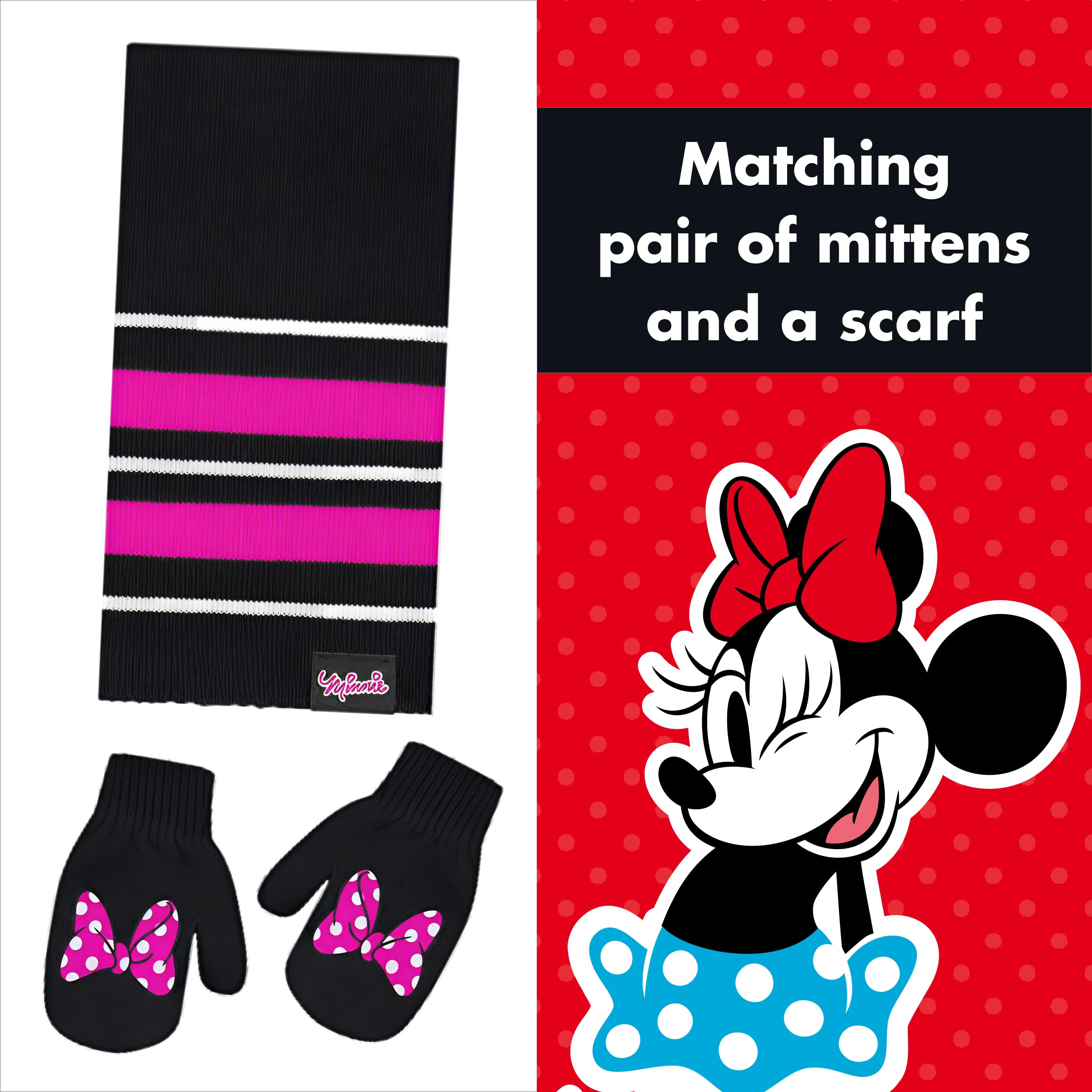 Disney Girls Toddler Winter Hat, Scarf & Mittens Set 2-4 Or Minnie Mouse Hat, Scarves & Kids Gloves Sets 4-7