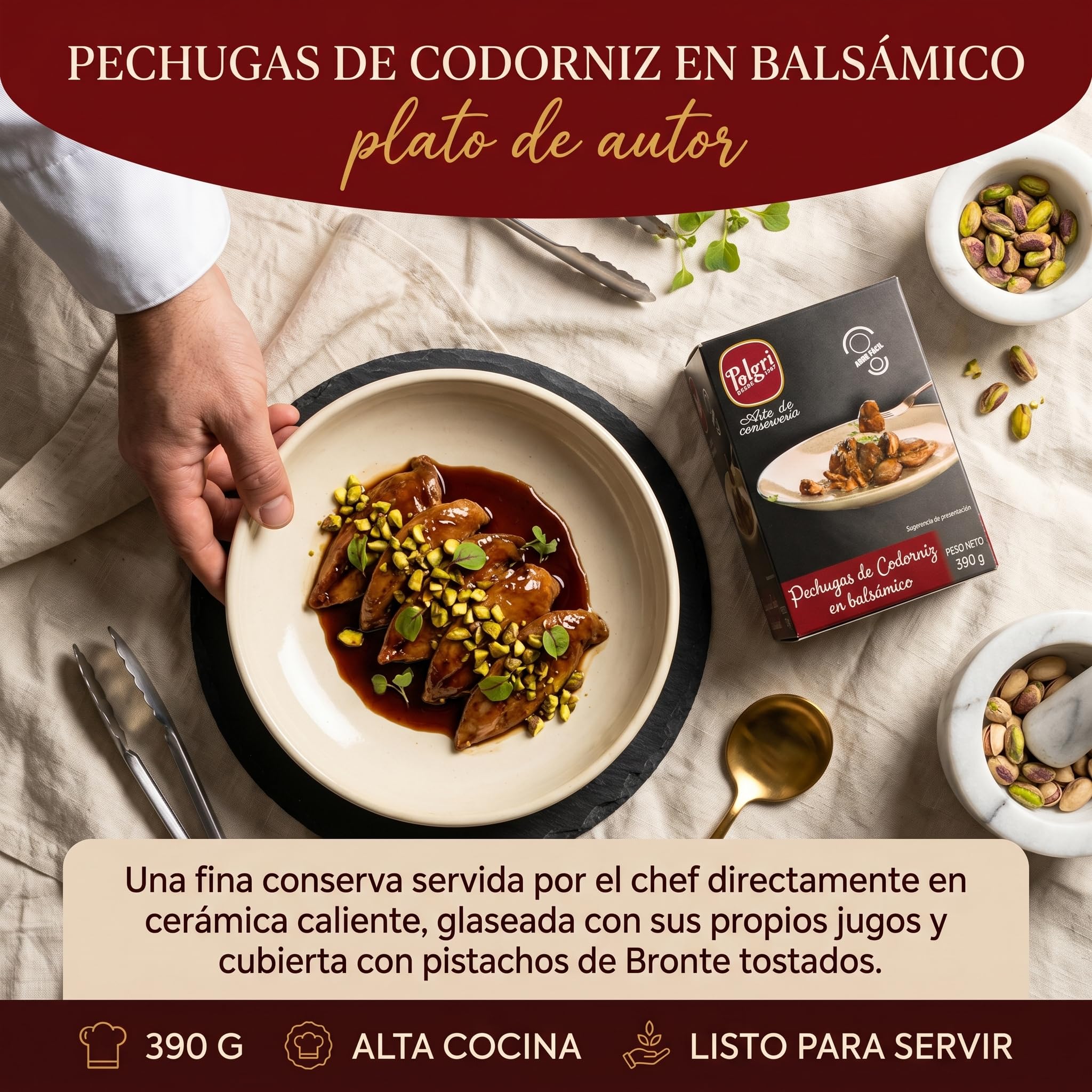 POLGRI Pechugas de Codorniz en Escabeche Balsamico Conserva Gourmet 390 g x 3 latas