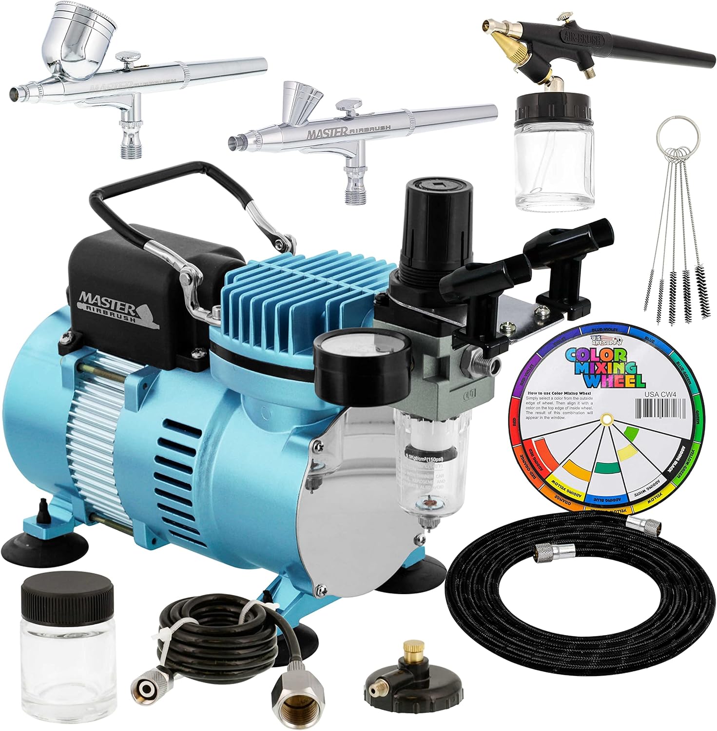 Master Airbrush Cool Runner II Dual Fan Air Compressor Professional Airbrushing System Kit with 3 Airbrushes
