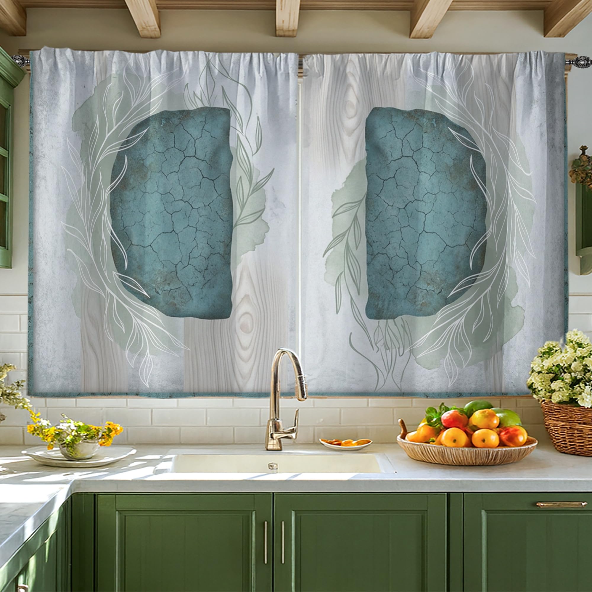 Rideaux de cuisine au-dessus de l'évier style feuilles printanières