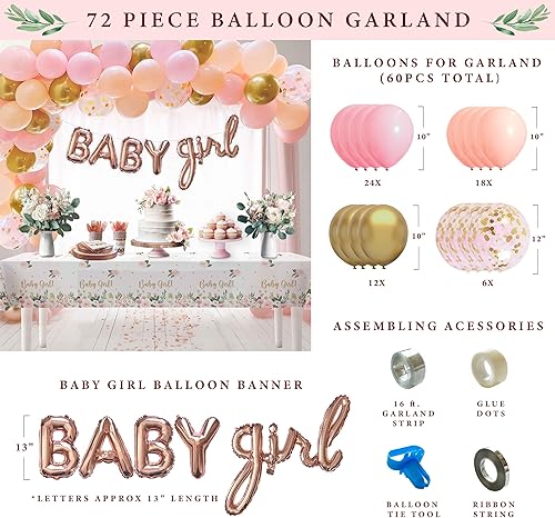 Miniatura 3 de Decoraciones de baby shower para niña, juego de suministros de fiesta, 25 porciones de platos de papel, servilletas, vasos, guirnalda de globos para