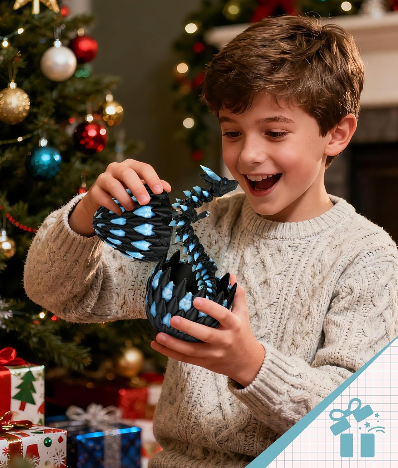 GemmiCho 3D Printed Dragon Egg Glow in The Dark, 12" 3D Printer Dragon Toys for Kids, 3D Dragon for Stress Relief, Dragon Egg Figurines Fidget Toys for Boys Kids Teen 5-7 4-6 8-12