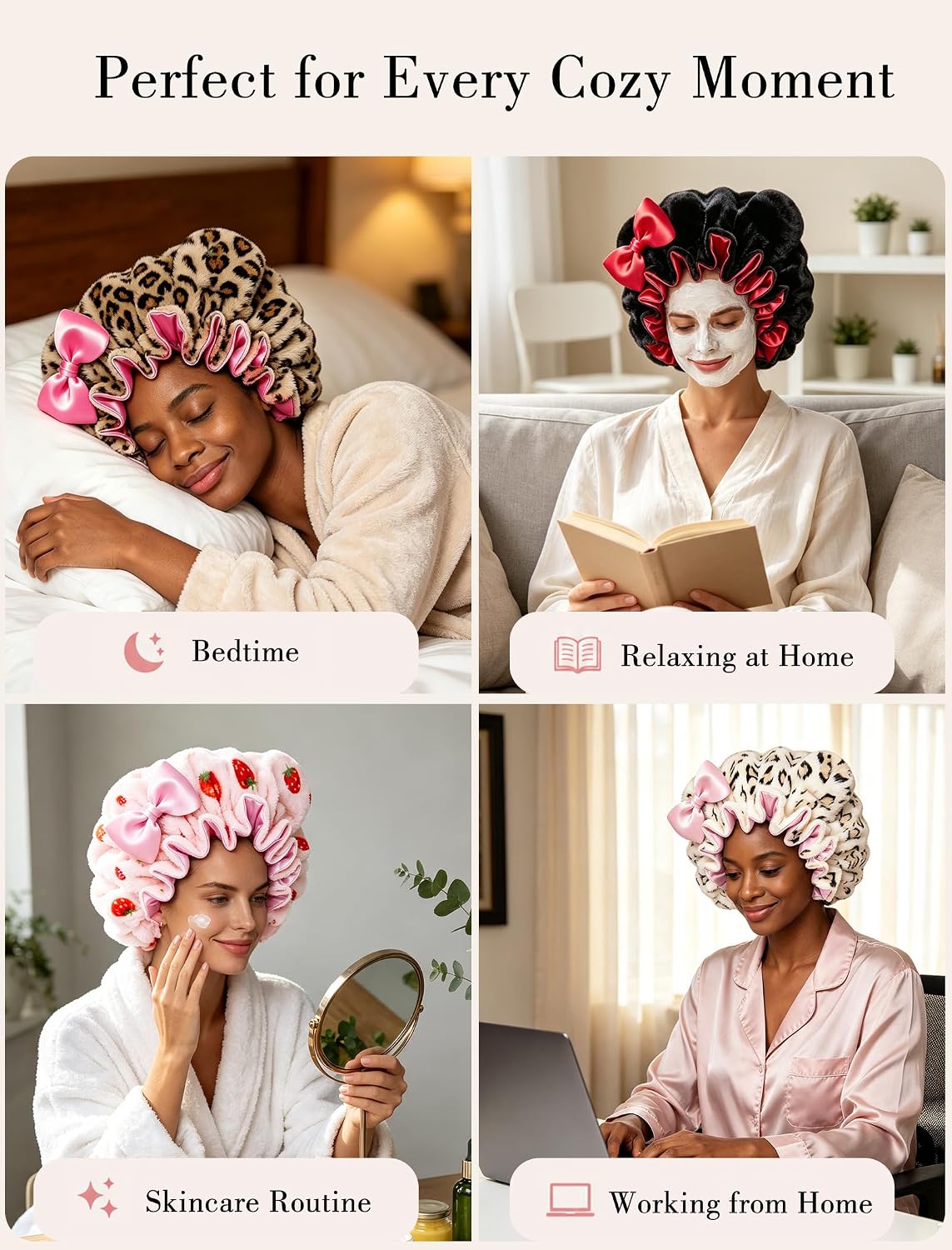 Plush Satin Bonnet for Sleeping with Bow, Cozy Winter Bonnet