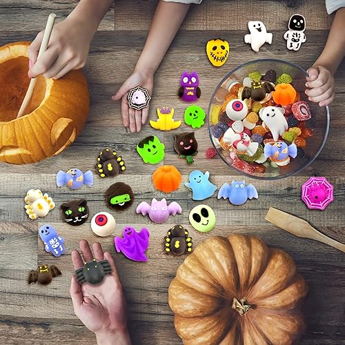 Miniatura 5 de Juguetes esponjosos de Halloween Mochi para niños 30 piezas Kawaii Squeeze Mochi Squishies juguetes espeluznantes de calabaza fantasma araña