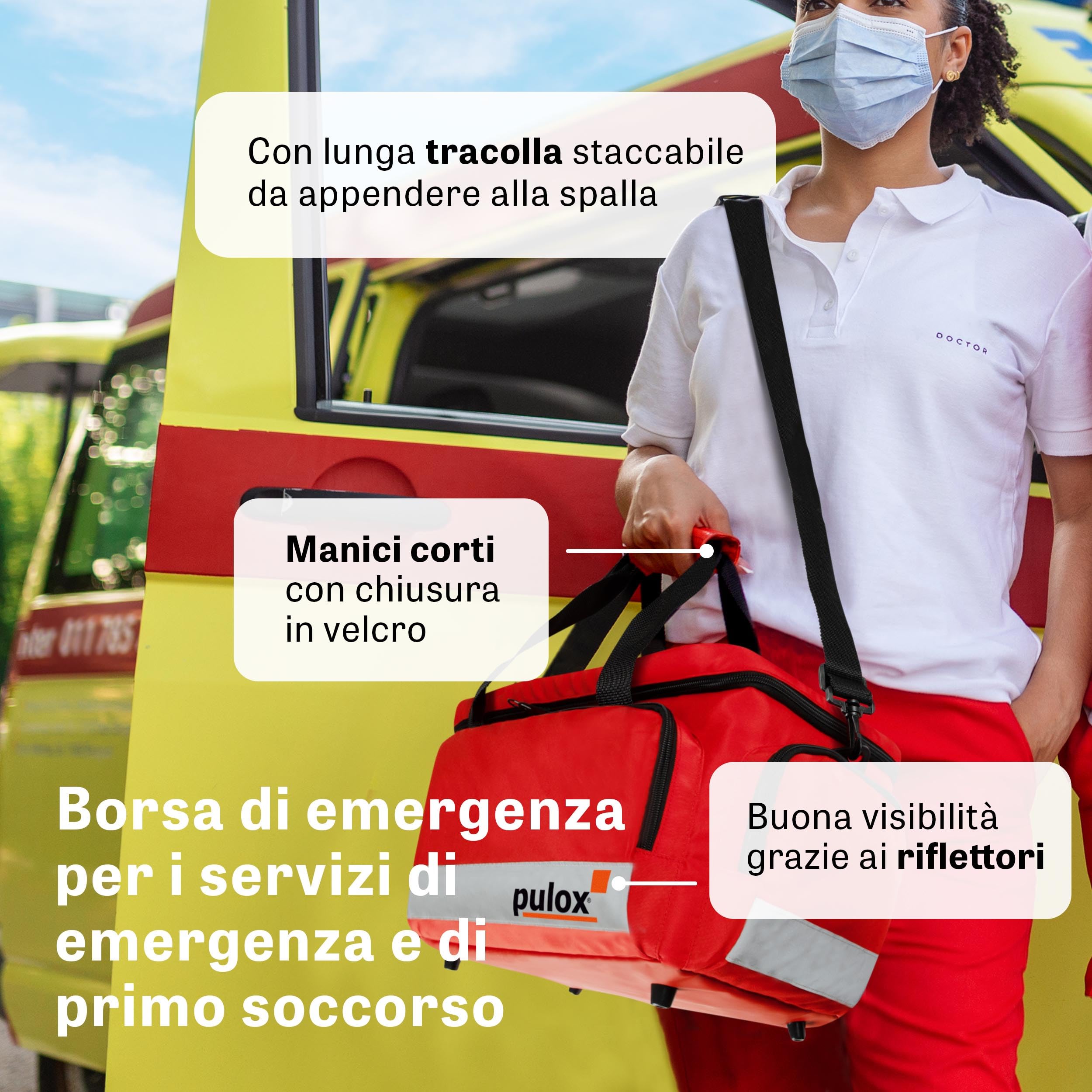Pulox Borsa di Pronto Soccorso rossa senza contenuto/vuota - Sacca di emergenza medica professionale e grande per paramedici