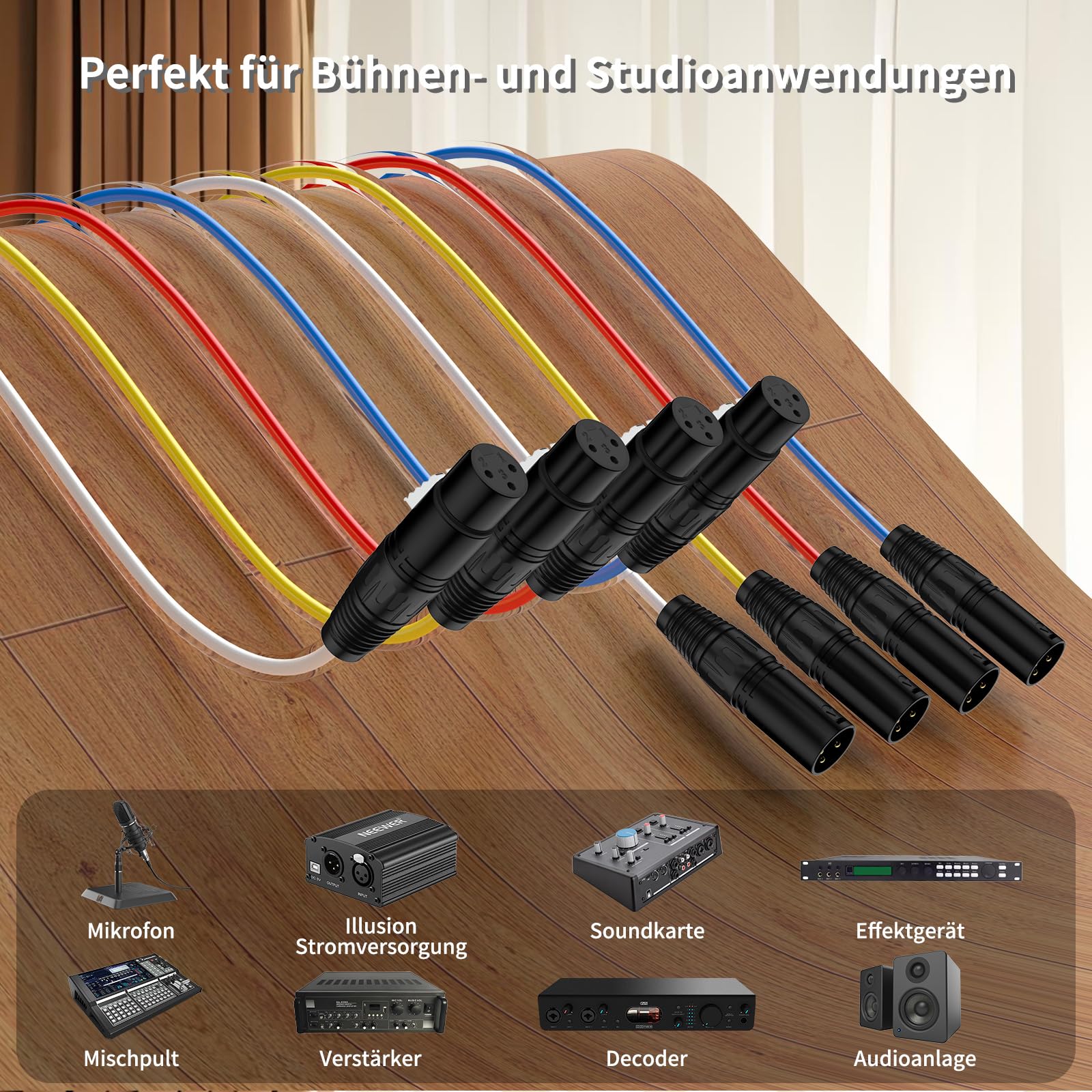 Cable profesional XLR de 4 canales con código de color, cobre OFC, para divisor de micrófono, mezcladores de DJ, sistemas IEM (200 cm)