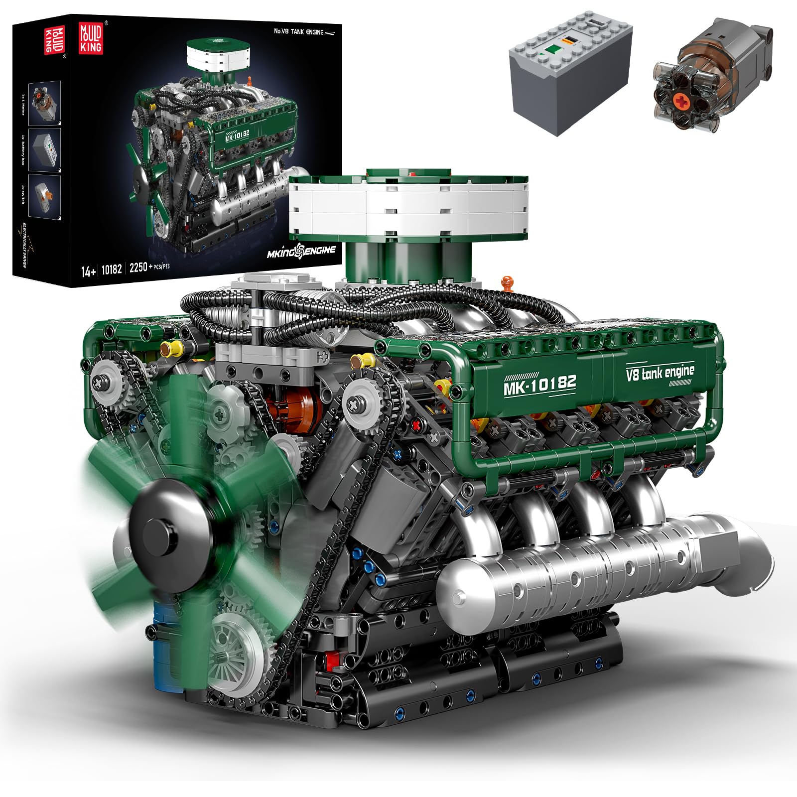 Mould King 10182 V8 Engine Model Kit That Works - Build Your Own Mini Engine, DIY STEM Mechanic Engineering Construction for Kids/Teens, Car Engine Toy for Adults, Home or Office Décor (2250 Pcs)