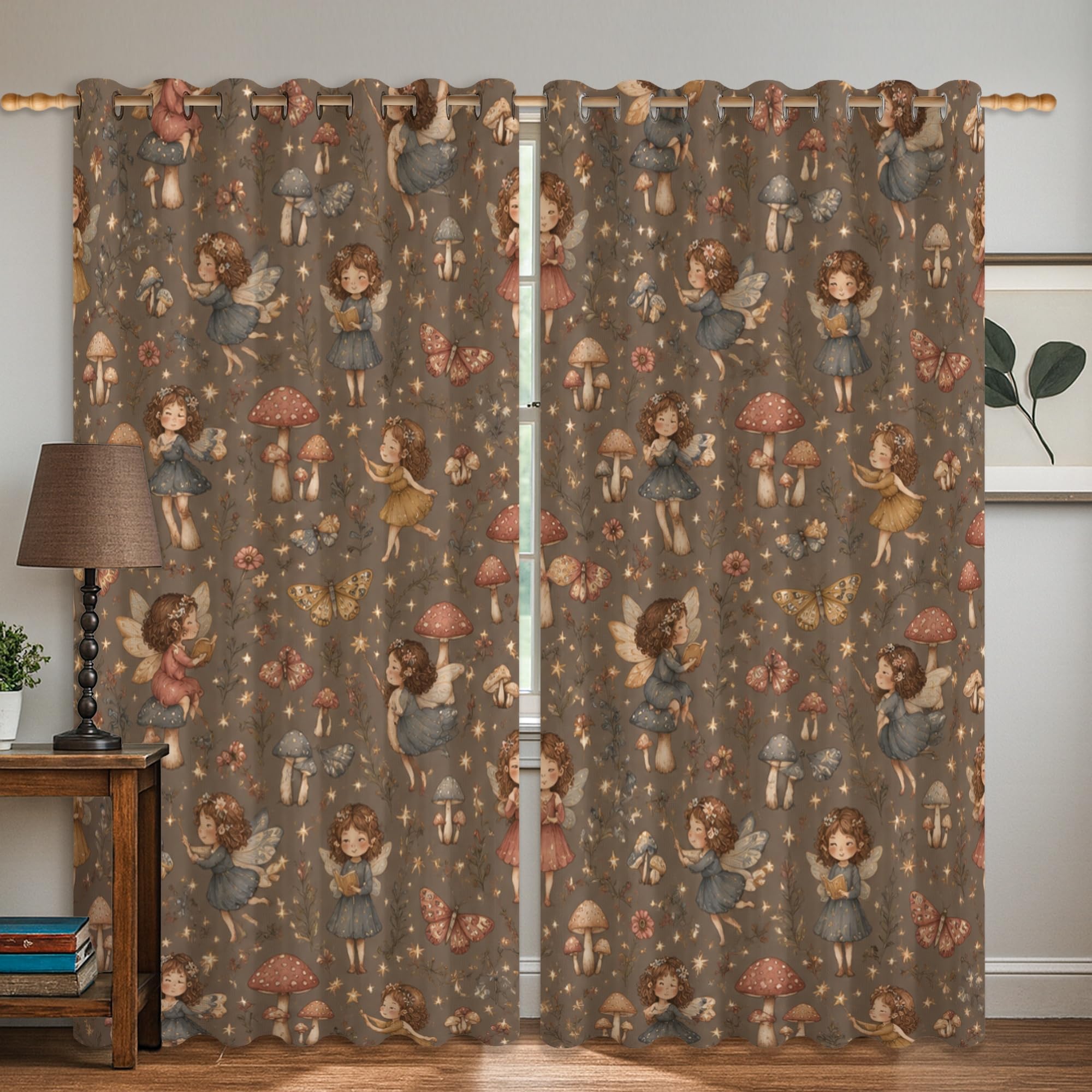 Rideaux occultants motif printemps marron 106x160 lavables pour la chambre
