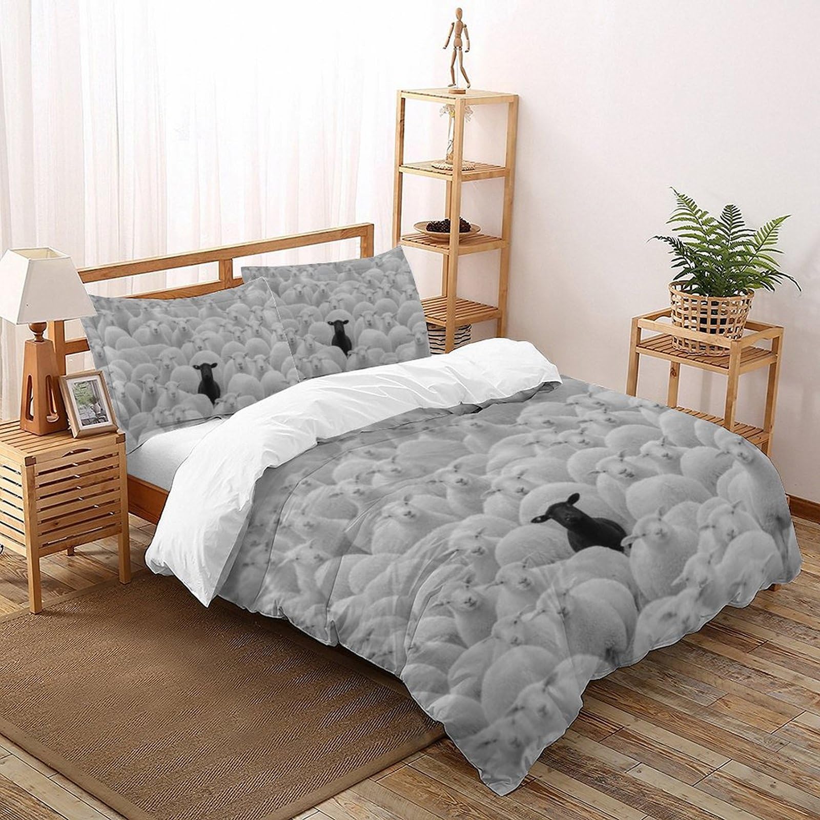 Parure housse de couette chèvre imprimé animal 3D microfibre 200x200 zippée fille