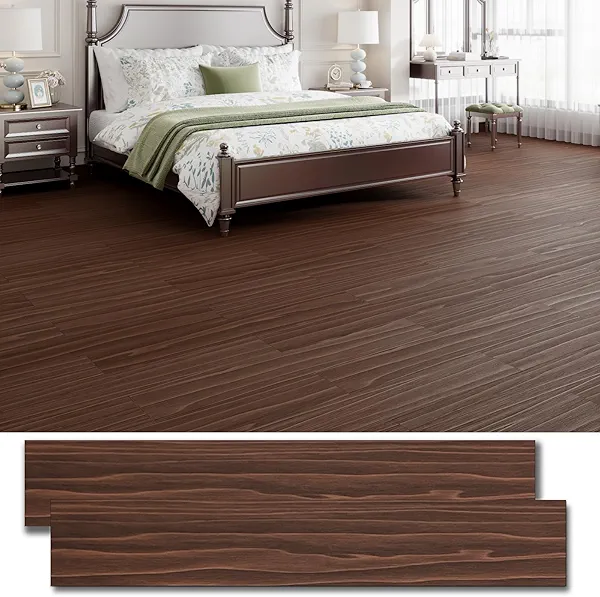 54 Sq.Ft. Peel and Stick Vinyl Floor Tiles 36" x 6" Wood Look Planks, 36 Pack Waterproof Self-Adhesive Flooring Tiles, DIY for Renter, Kitchen, Living Room, RV, Dark Brown
