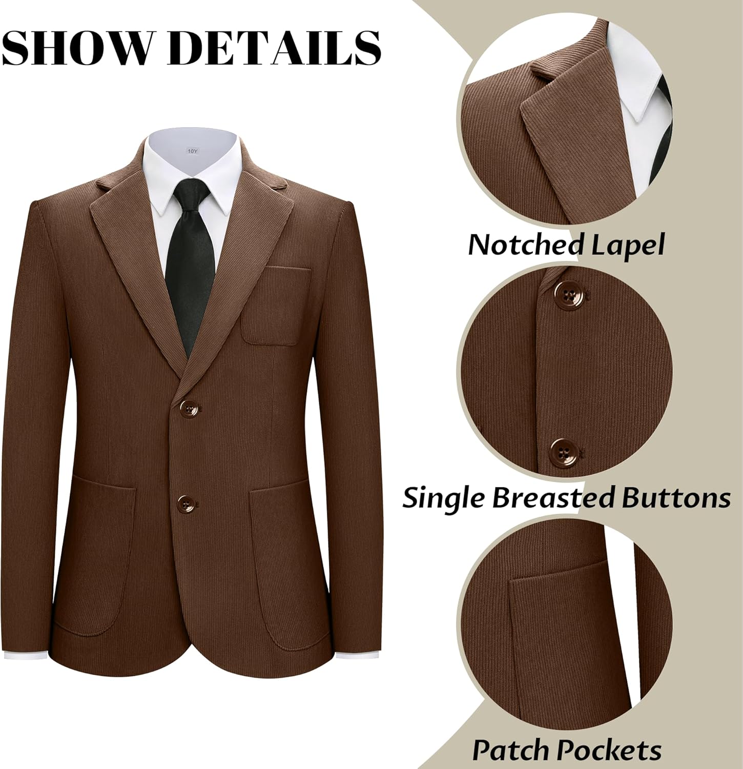 Boys Corduroy Suit Jacket Slim Fit 2 Button Kids Casual Blazer Vintage Winter Corduroy Sport Coat for Boy - Image 5