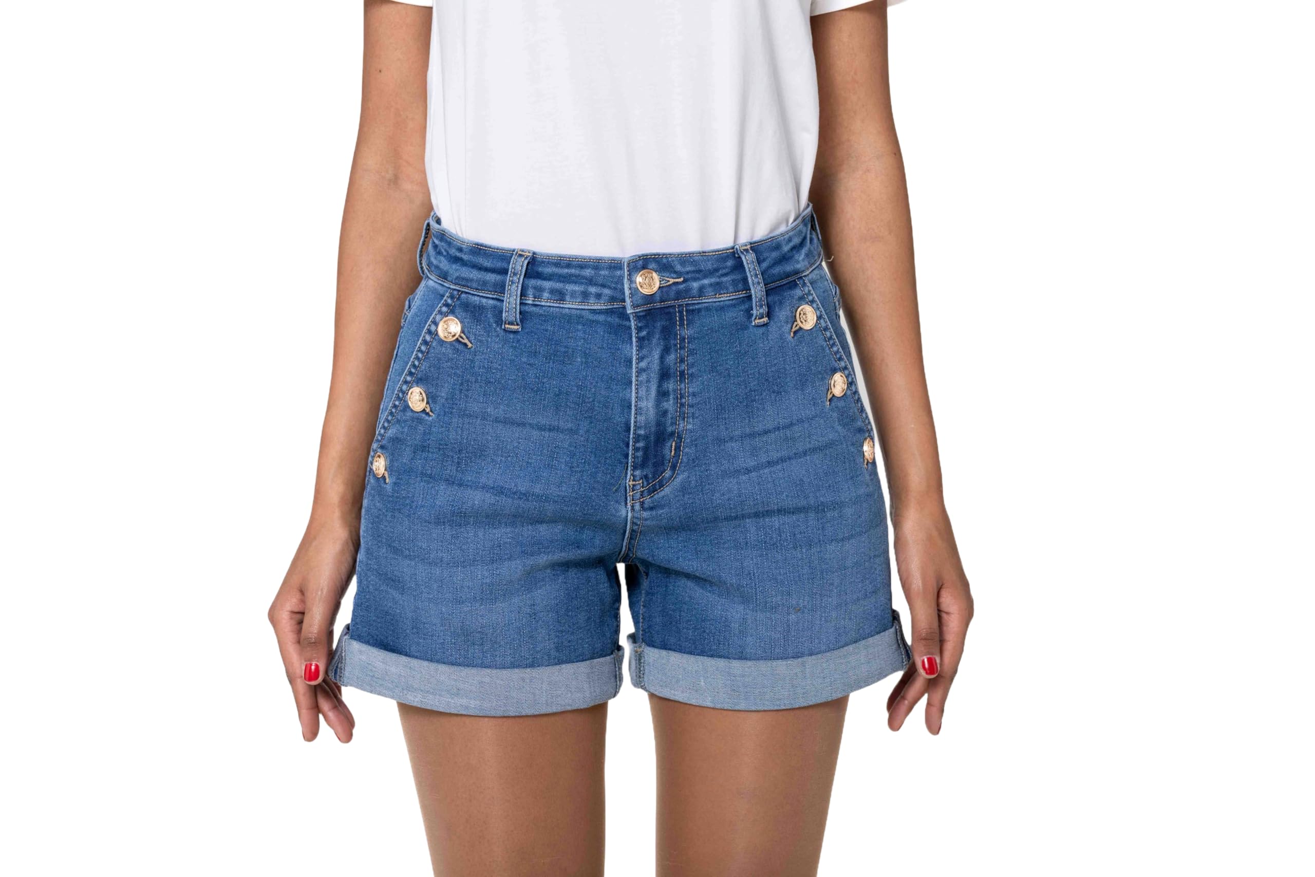 Nina Carter Short en jean taille haute pour femme, au look usé, élégant, short d'été en denim