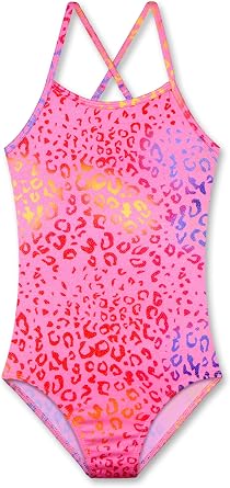 Girls Sparkle One-Piece Swimsuit 4-12Y Adjustable Crossback Straps Shimmer Bathing Suit for Beach Pool