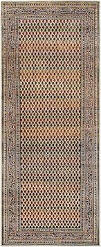 Hand Knotted Beige Sarouk Mir Inspired with Repetitive Boteh Design Colorful Wool and Sari Silk Oriental Wide Runner Rug 4x10