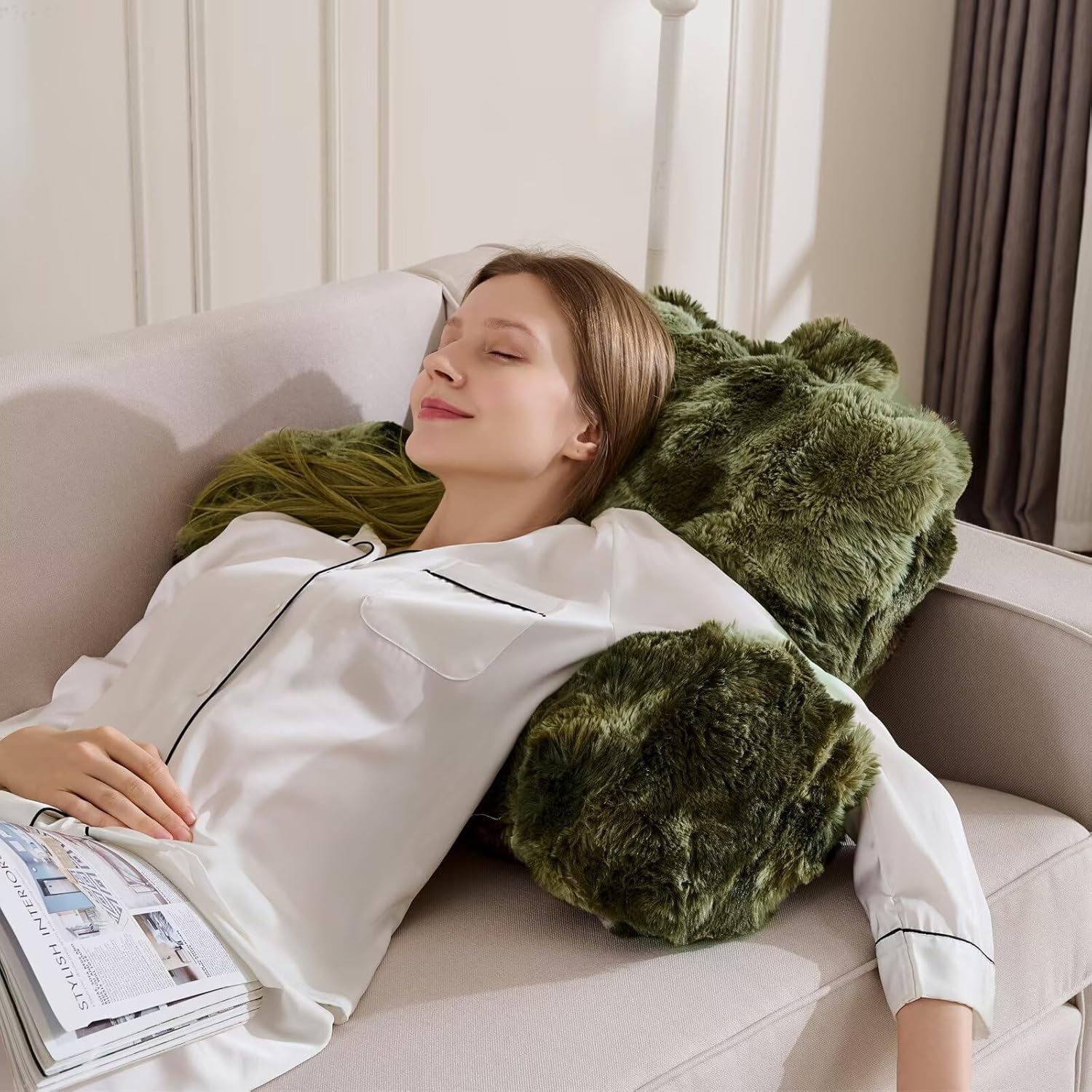 Reading Pillows for Boyfriend Adult,Velvet Back Pillow Bed Wedge Large, Back Rest Support Cushion for Sitting Up in Bed/Couch for Bedrest 18inch-Tie-dye Sage Green - Image 4