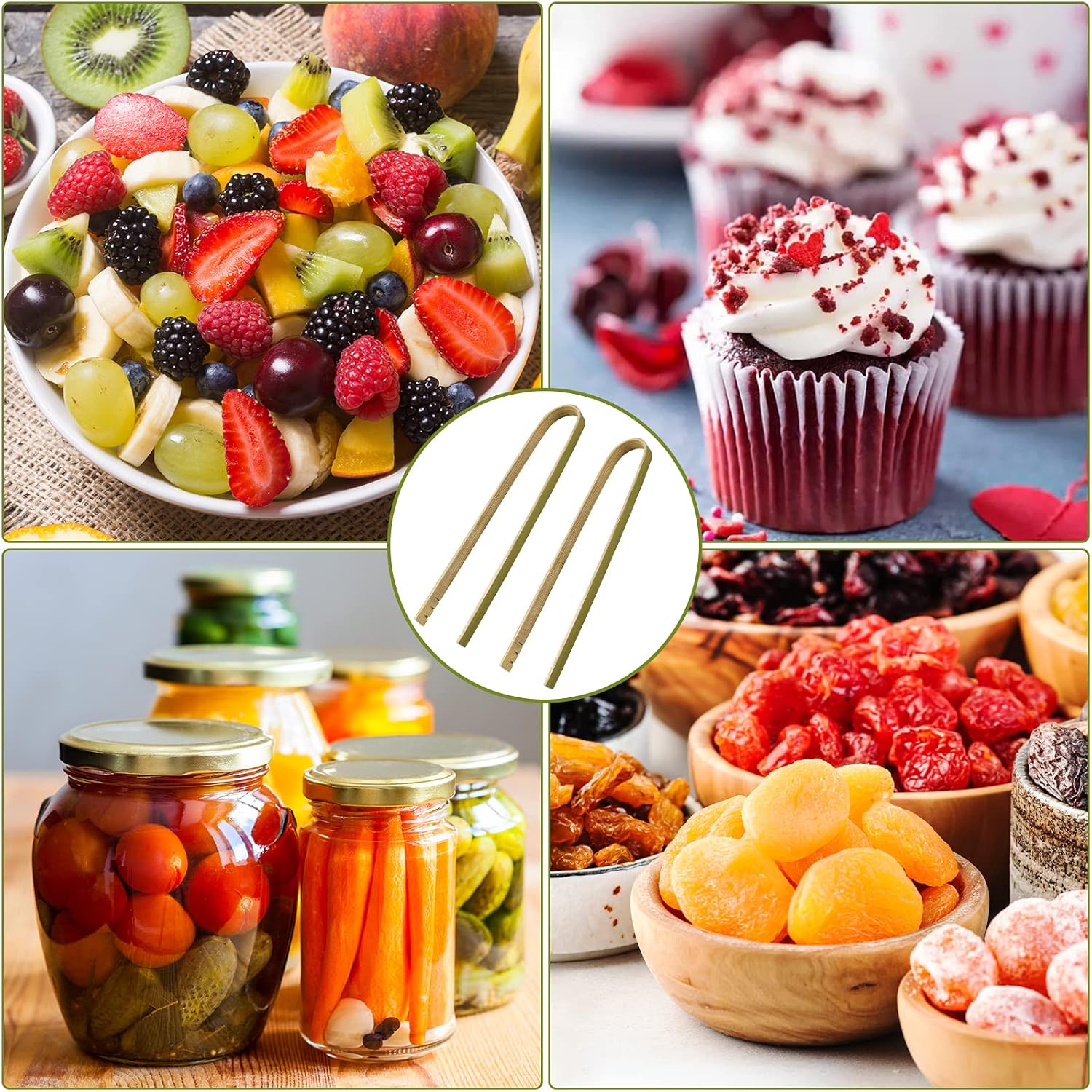 100PCS Disposable Mini Bamboo Tongs 6.2inch + 300PCS Disposable Wood Plates for Catering Buffet Home Sushi