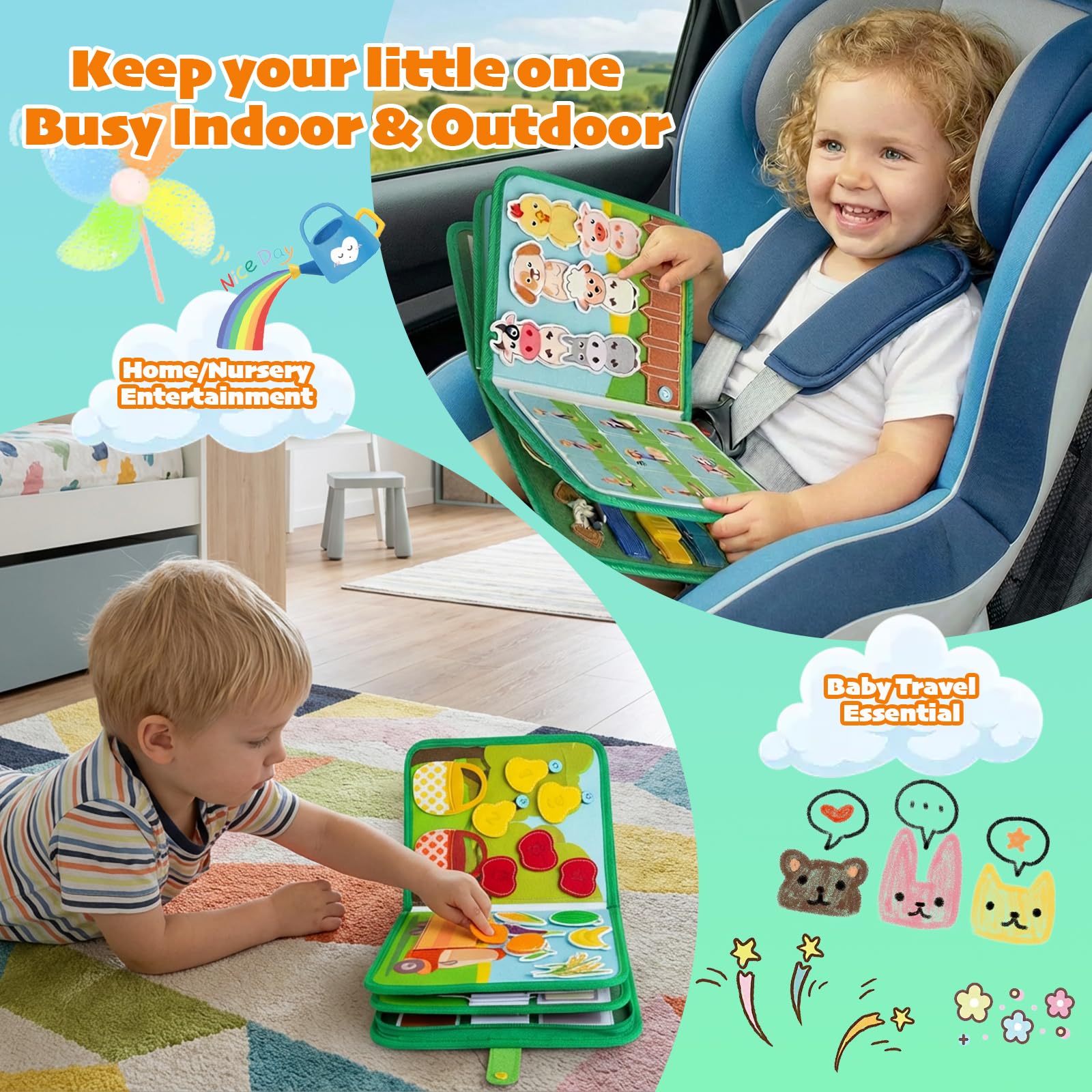 Ulikey Busy Board Montessori Jouet Enfant 1 an, Thèmes de la Ferme Planche d 'Activités 20 en 1 pour Tout-Petits, Jouet Éducatif Sensoriel Préscolaire, Montessori Jouet Cadeau pour Enfant 1 2 3 4