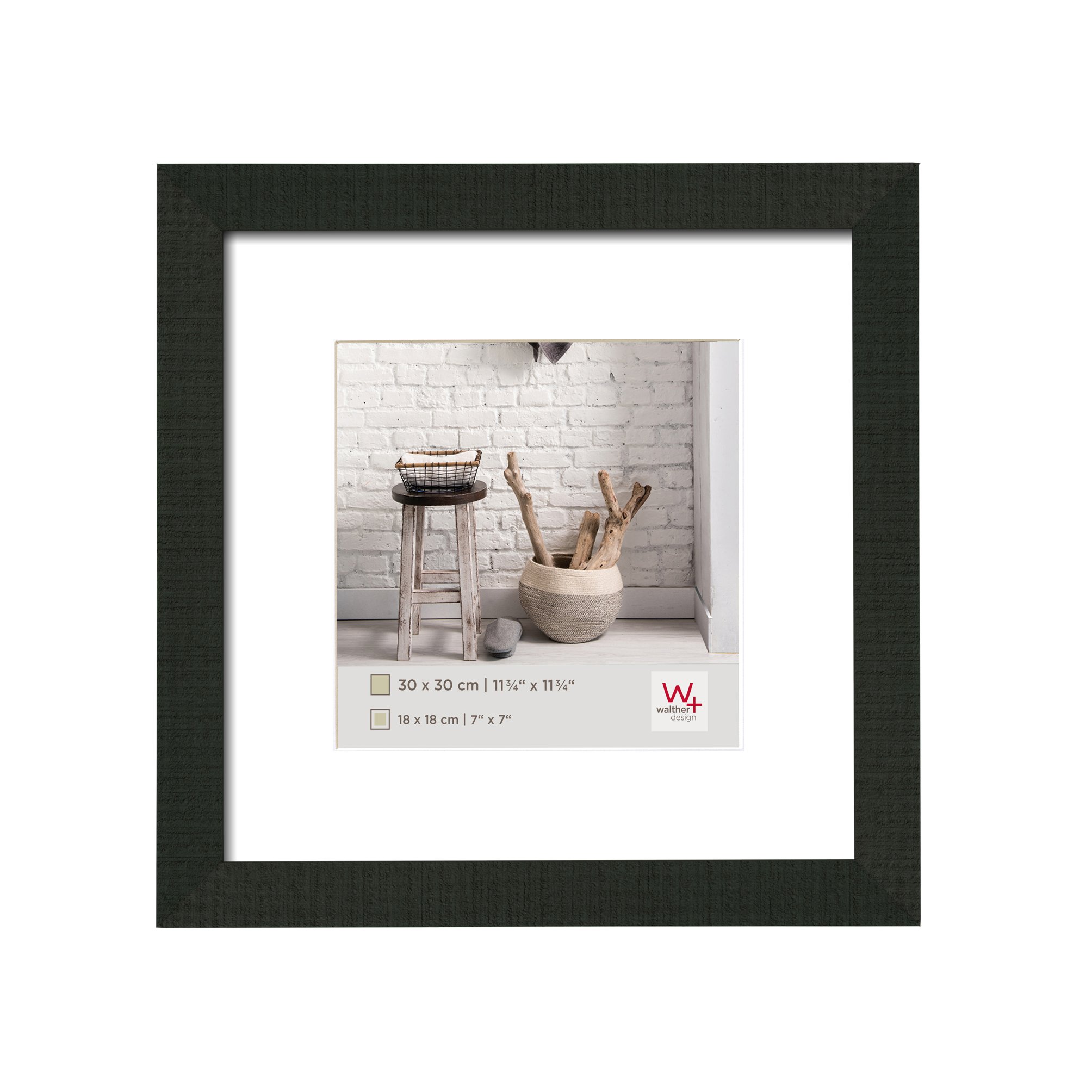 walther design Cornice Nero 30 x 30 cm con passe-partout, Cornice in Legno Home HO330B