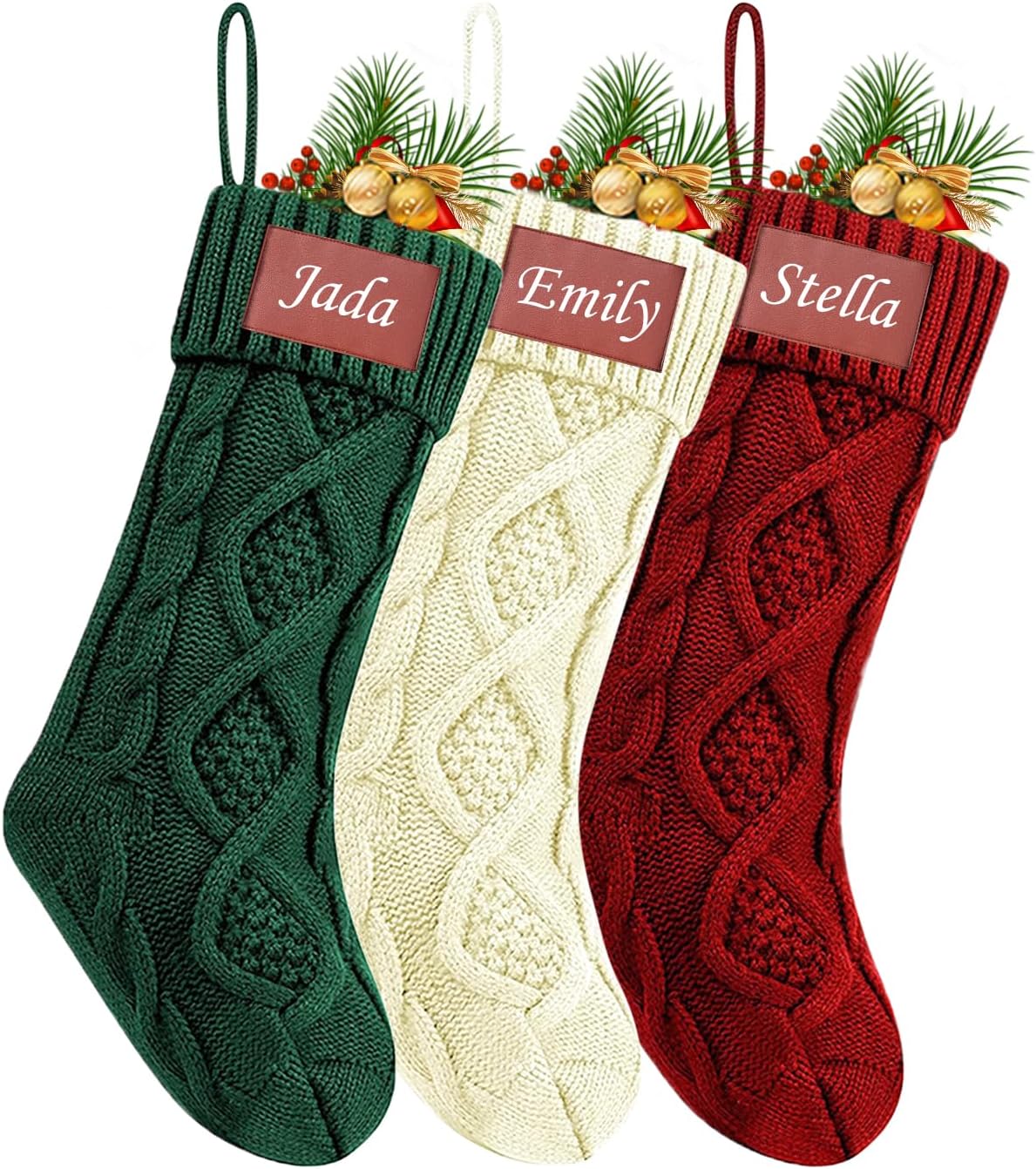 Personalised Christmas Stockings with Names Monogram, 18” Large Family