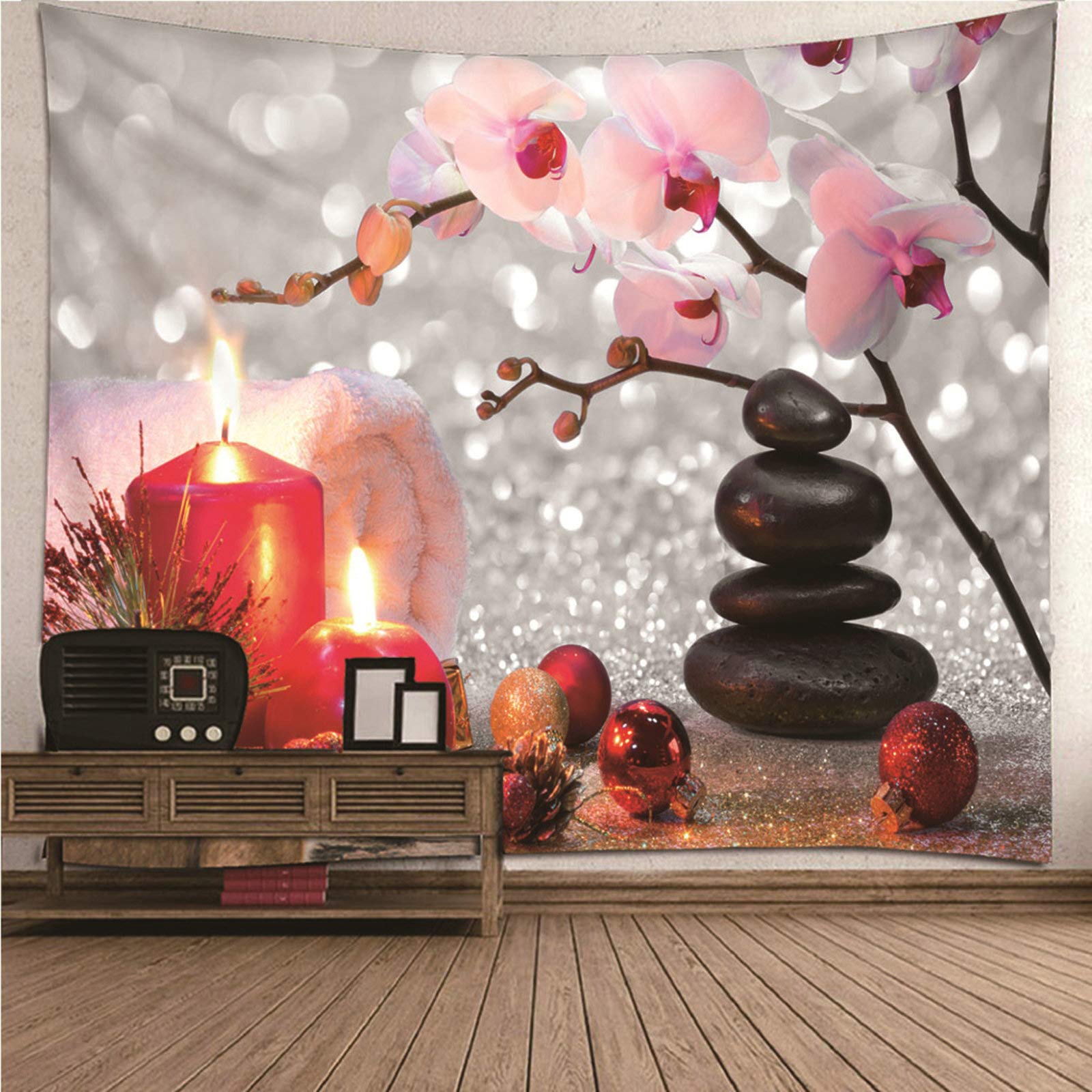Tapices de pared de poliéster 260x240 cm con estampado 3D de orquídeas y velas