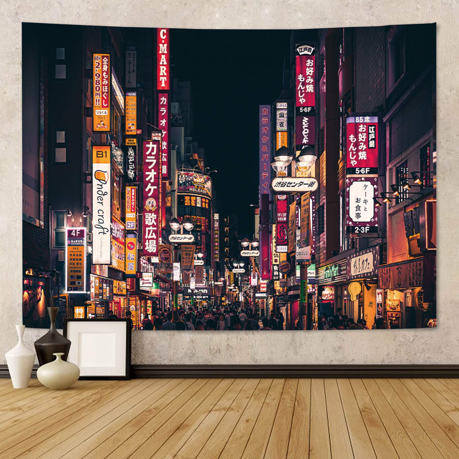 Japanese Cityscape Wall Tapestry 79x59in
