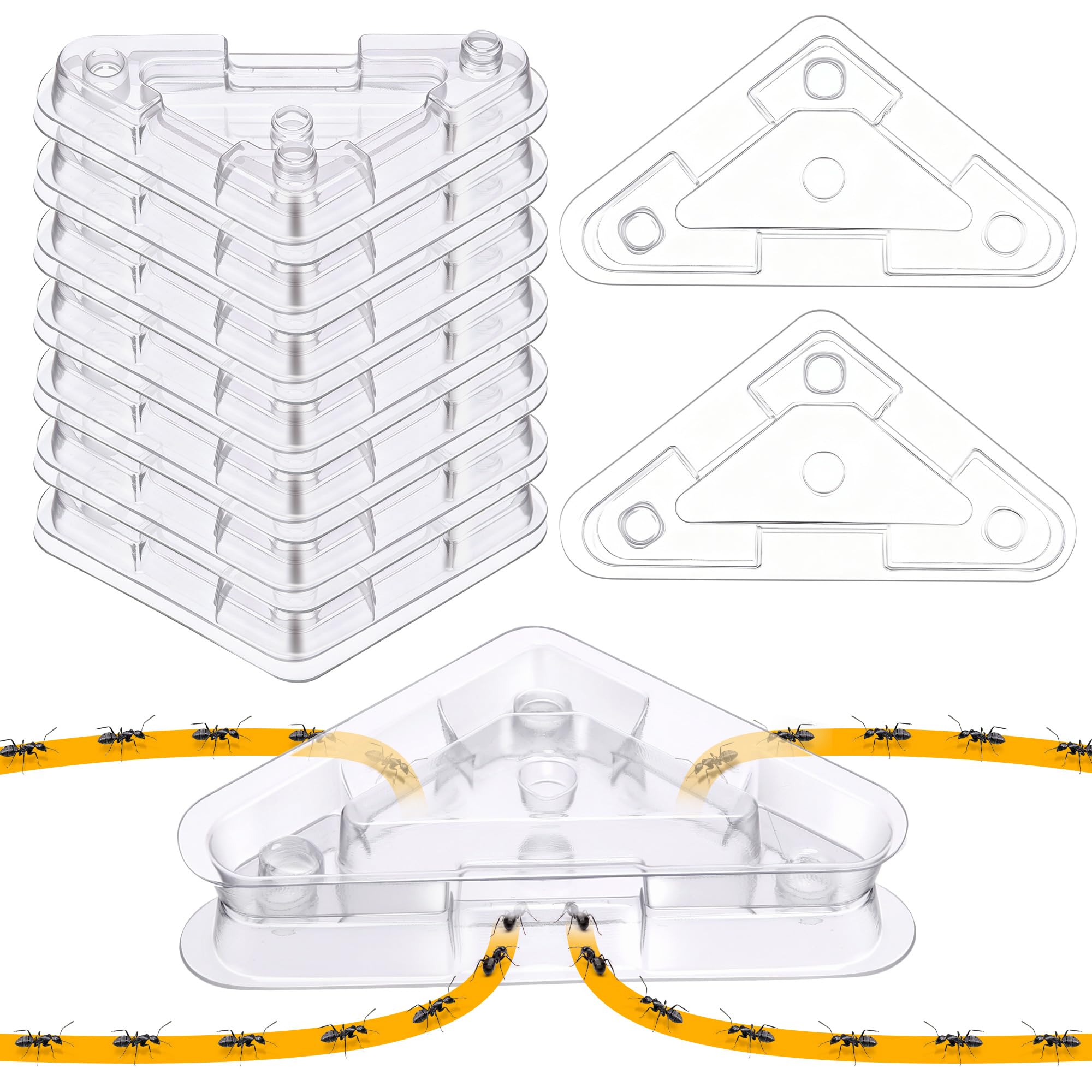 16 Set Ant Bait Stations Refillable, Indoor &amp; Outdoor, Triangular, Clear