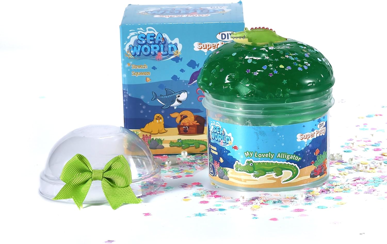 Swamp Explorer Slime Kit - Slime Party Favors for Kids, Resin Alligator Charm & Glitter with Ice Cream Tub- Non-Sticky Sensory Toys for Kids 5-12, Classroom Treasure Birthday