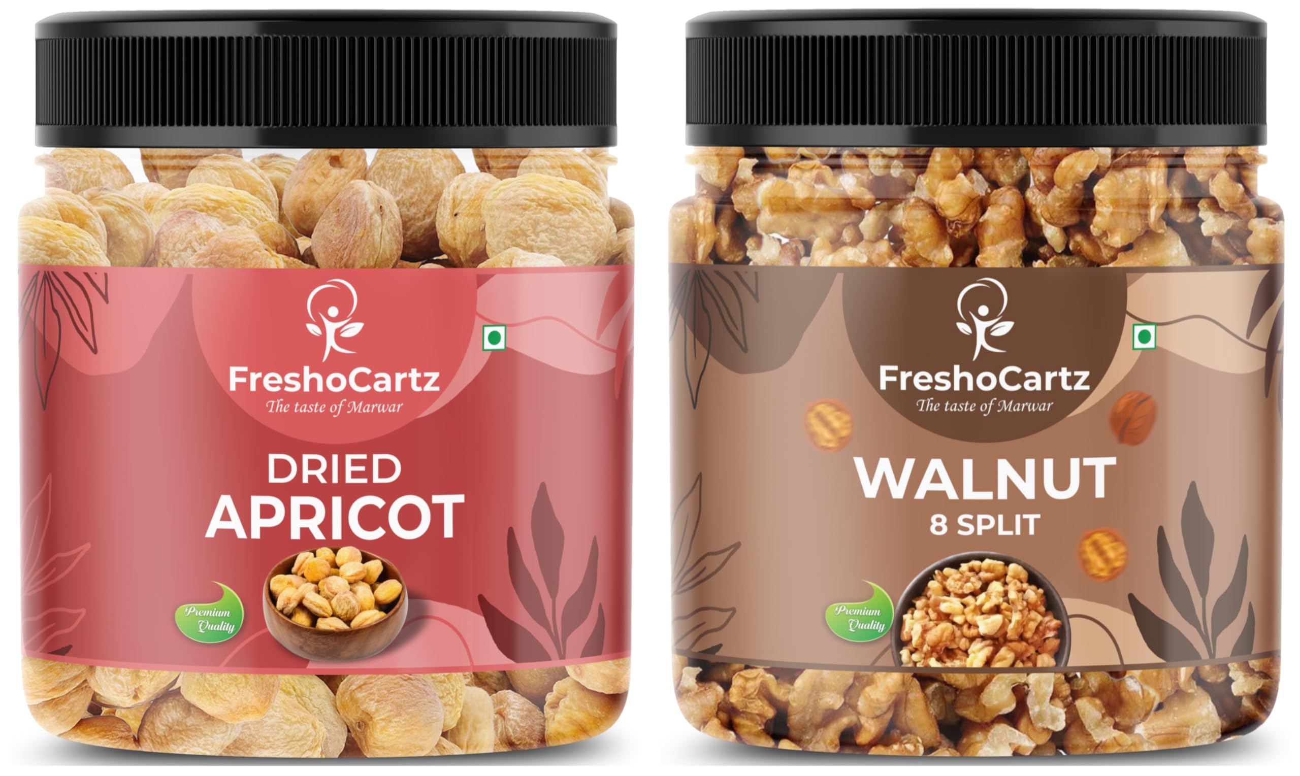 FreshoCartz Dry Fruits Combo | Apricots and Walnut 250gm Each | Khurbani Akhrot Combo Pack | Healthy Dry Fruit - Jar Pack (Walnut and Apricots, 250gm Each)