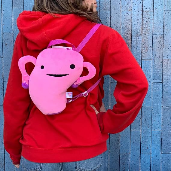 I Heart Guts Uterus Plush Backpack - 11 Cute Educational Organ Bag For Hysterectomy, Endometriosis Childbirth Recovery - Funny Get Well Gift For Nurse Patients & Medical Pro Stem Anatomy Plushie