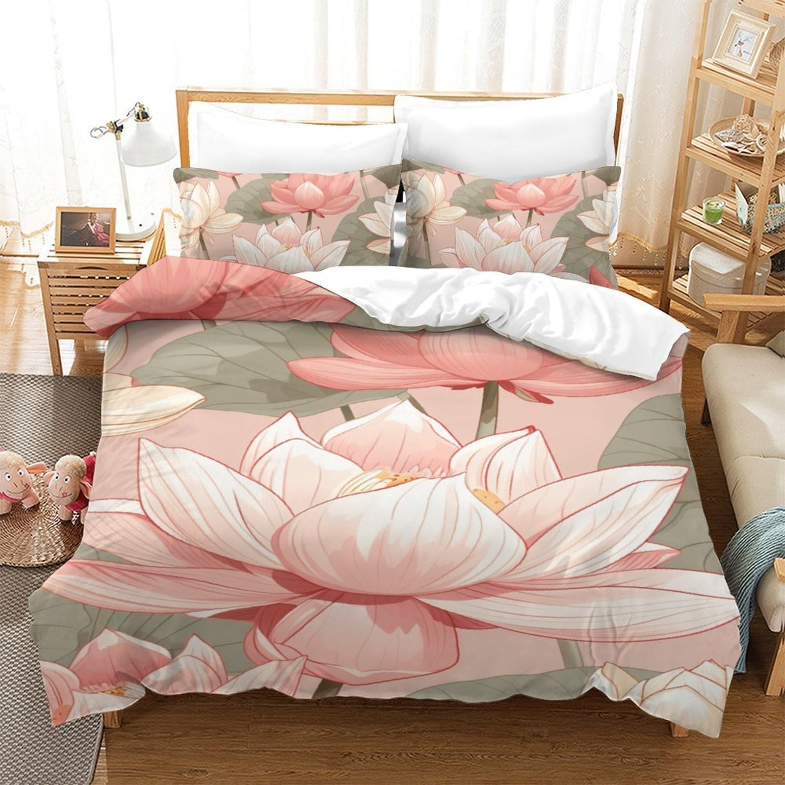 Housse de couette lotus 140x200 en microfibre premium à motif 3D