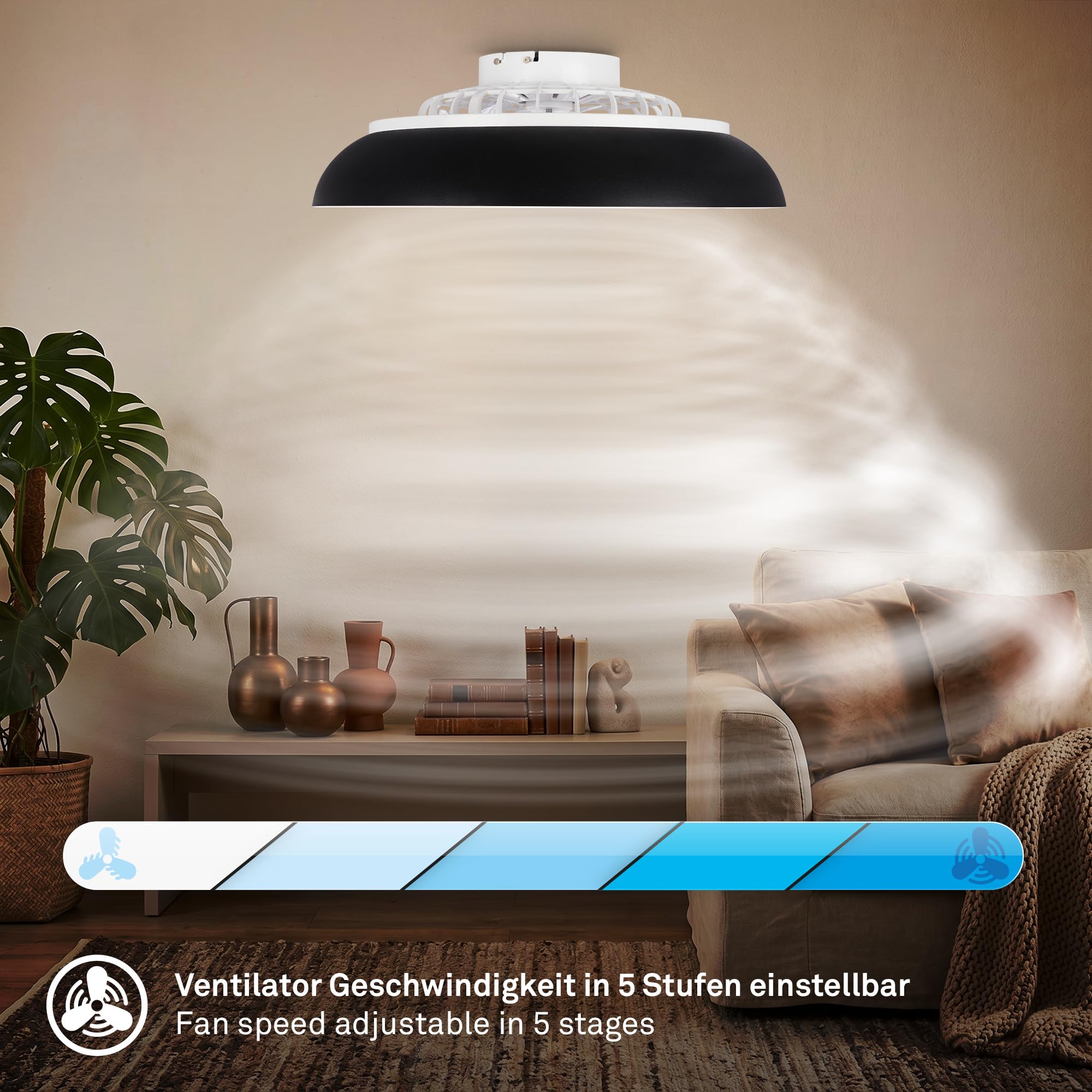 BRILONER - Ventilador de techo con luz LED, mando a distancia, motor DC silencioso con 5 velocidades, CCT y luz regulable, lámpara ventilador techo dormitorio, 60 x 19 cm, negro, blanco