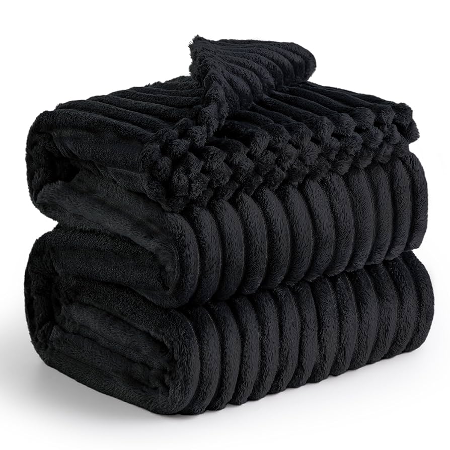 Bedsure GentleSoft Blankets Queen Size for Bed - Cozy Soft Blankets for Women, Cute Large Fleece Throws for Girls, Black, 90x90 Inches