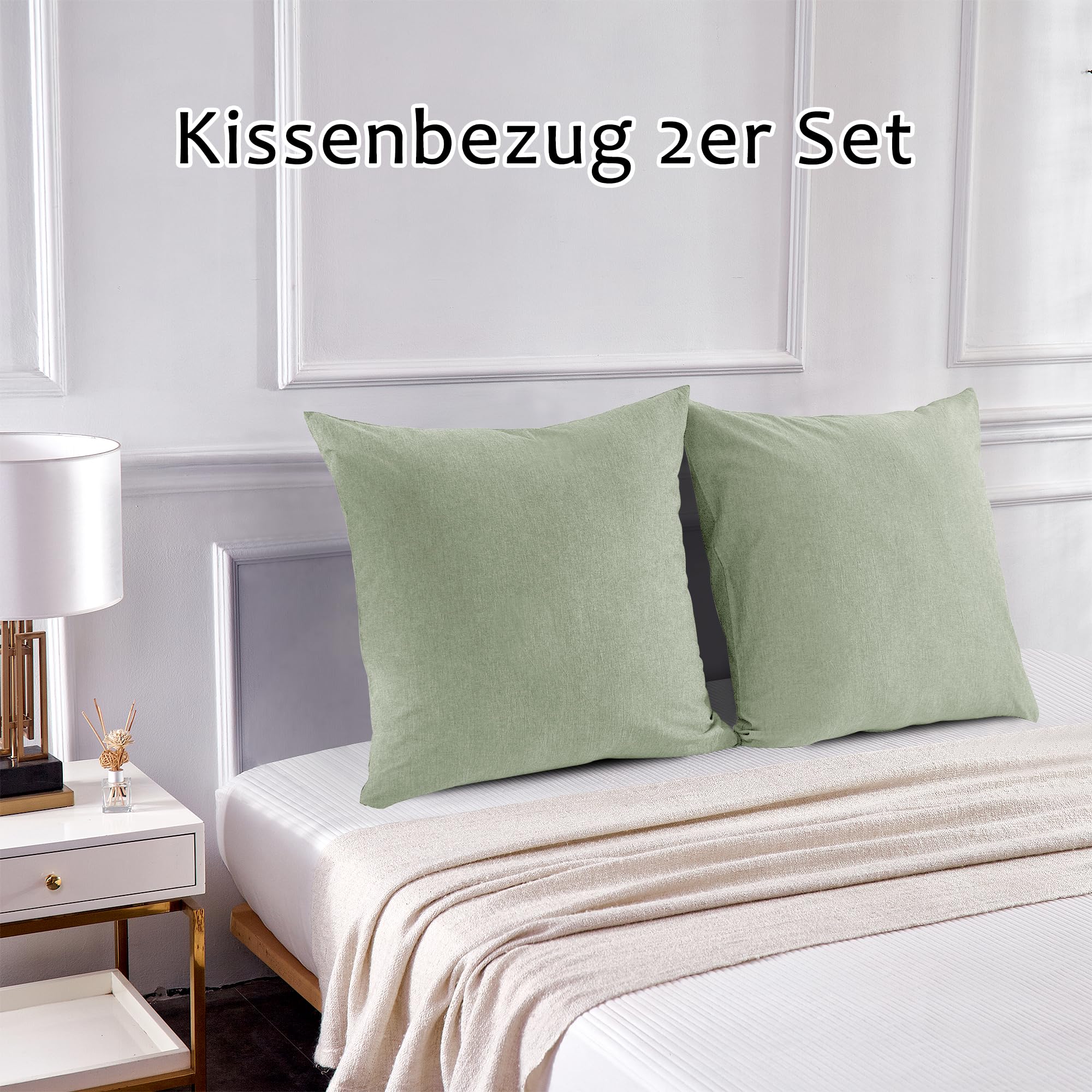 Magano 1234567890® Funda De Almohada Premium De 80 X 80 Cm, Verde, Suave Y Sin Planchado, Hipoalergénica Y Transpirable, Costura Elevada De 3 Cm, Funda De Almohada De 80 X 80 Cm