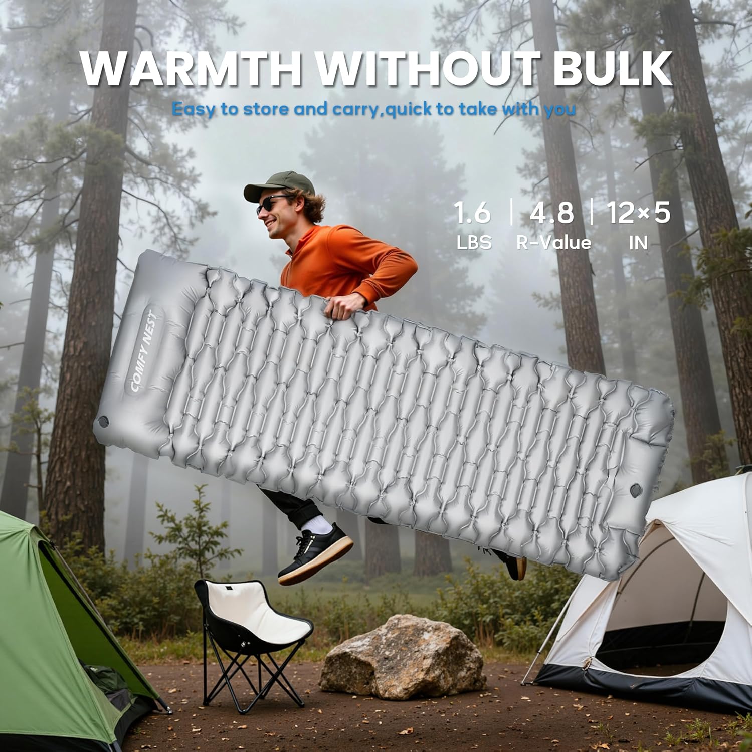 Camping Sleeping Pad with 4.8 R-Value, Ultralight Camping Mat with Pillow and Built-in Foot Pump, Inflatable Sleeping Mat Compact for Outdoor Hiking, Camping, Backpacking, Hiking, Traveling, Tent